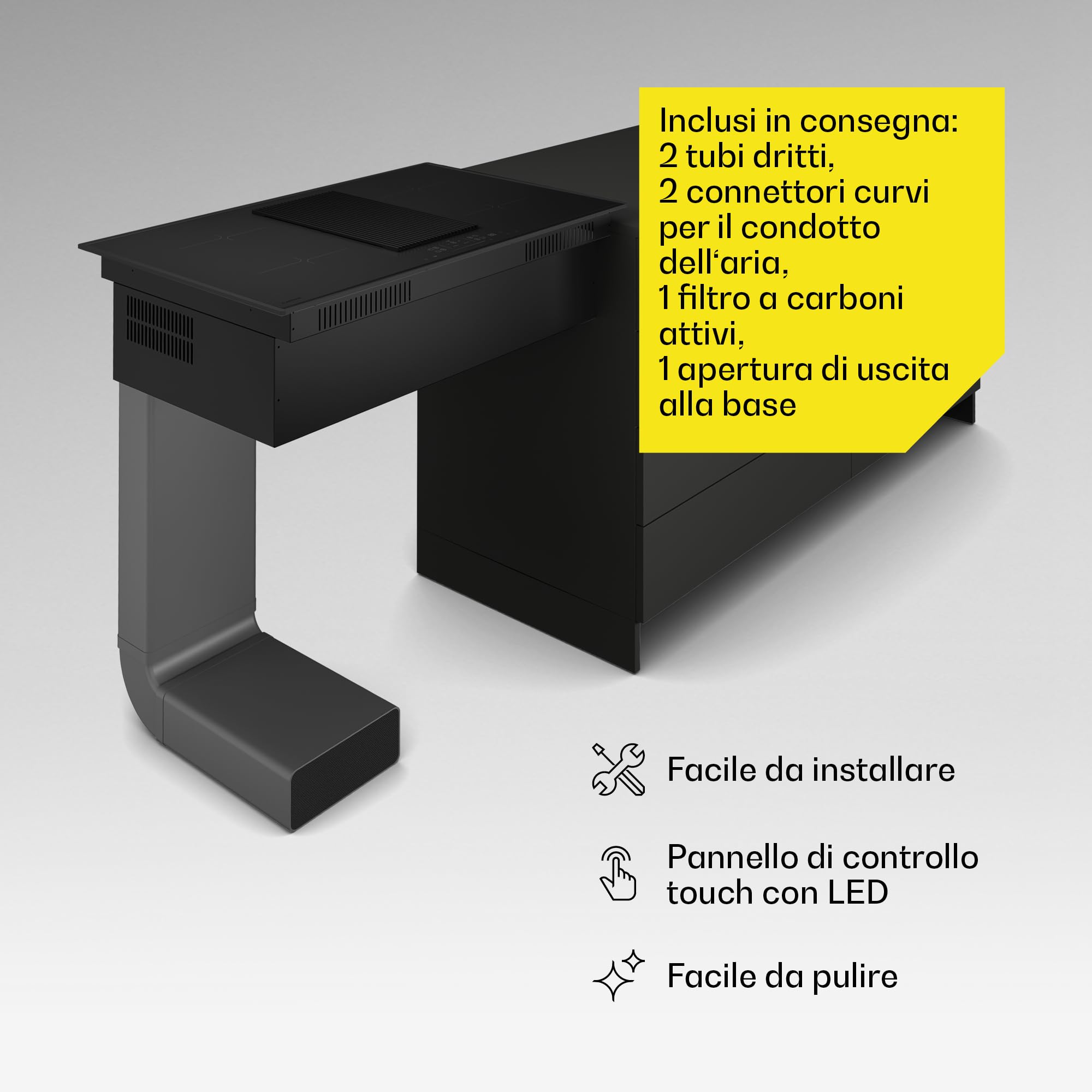Klarstein Velaire Piano Induzione con Cappa Integrata - 4 Zone, 8400W Boost, Touch Slider, Timer, Blocco Bambini, Rilevamento Pentole, Vetro Nero, 80cm, Piano Cottura Cappa Integrata