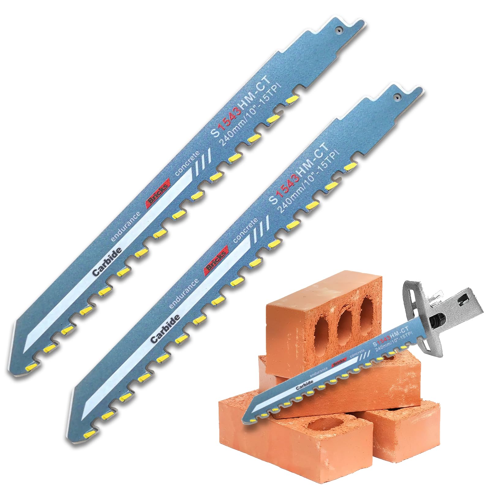2 Pcs Reciprocating Saw Blades, 10in Universal Concrete Reciprocating Saw Blades, Heavy Duty Steel Alloy Multi Tool Blade, Used for Cutting Bricks, Concrete, Masonry, Cement Composite Panel and More