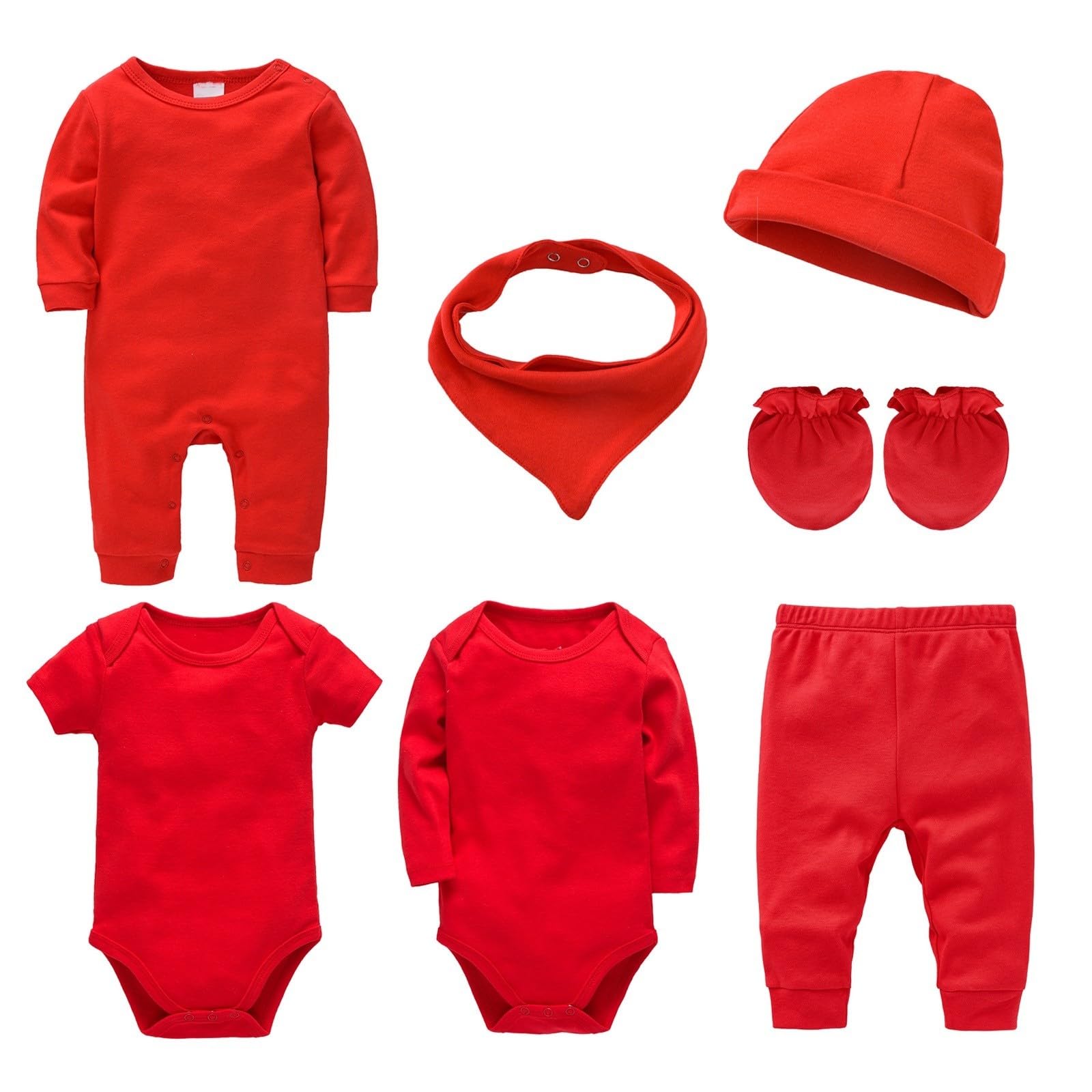 OBiQuzz Set di vestiti per neonati in doppio cotone, 7 set di abbigliamento da arrampicata tinta unita, versione coreana, abbigliamento da uomo e da donna, tinta unita, per bambini, abbigliamento