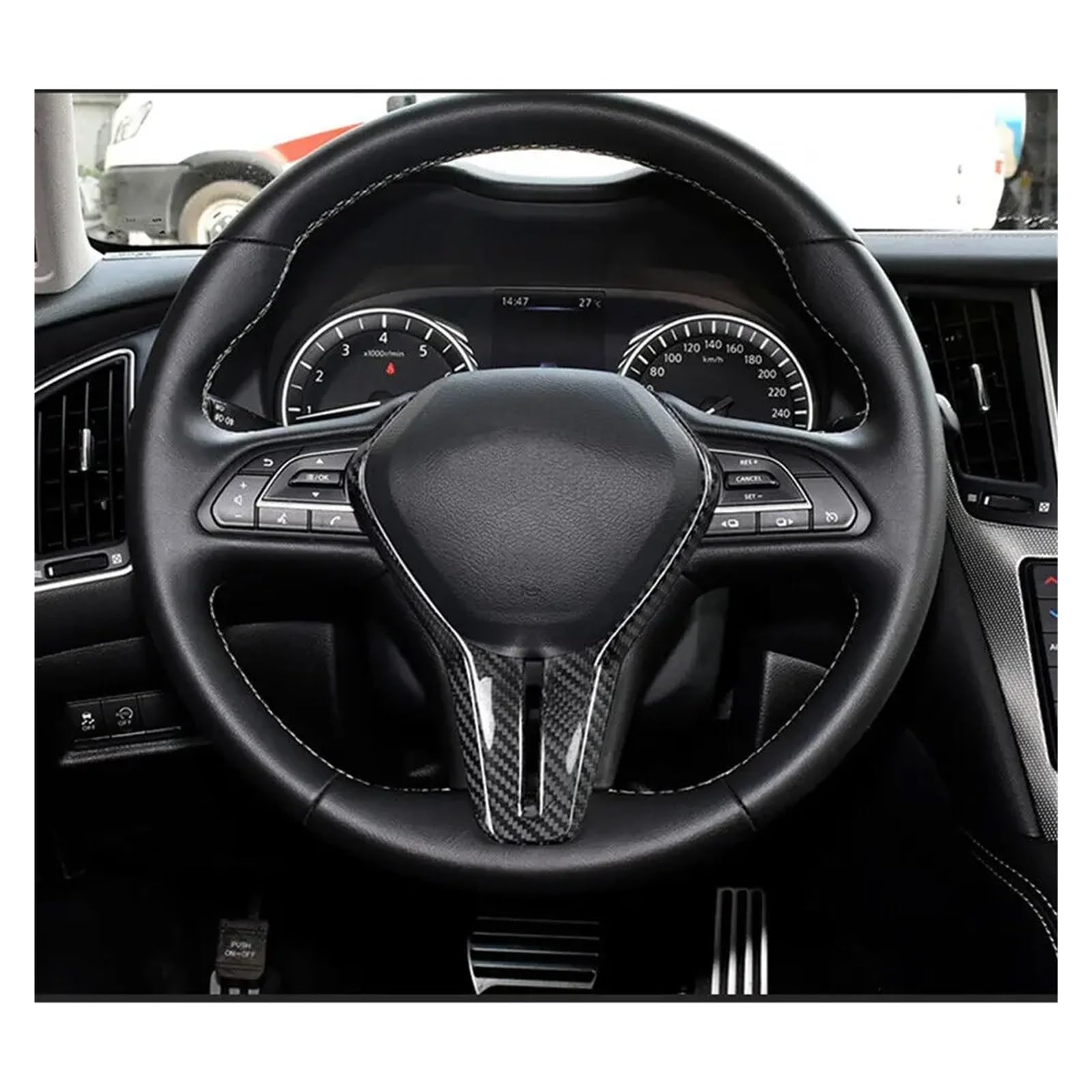 Dla Infiniti, dla Q50 Q50L Q60 2018-2022, prawdziwe włókno węglowe wnętrze samochodu tapicerka ramy kierownicy pokrywa środkowa naklejka panelowa Decor Naklejka na kierownicę samochodu(Carb