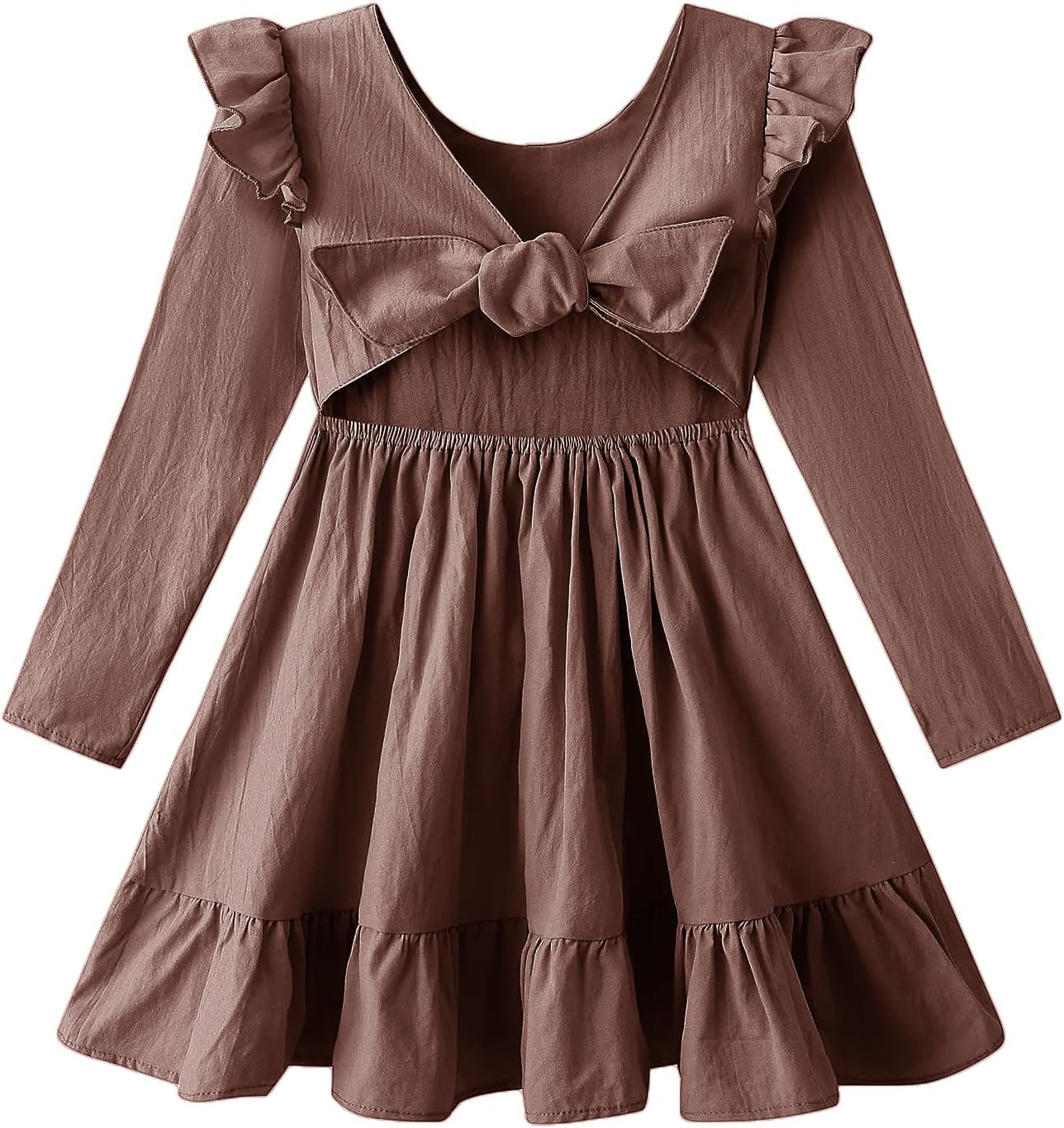 Toddler Girls Swing Dress Linen Backless Tie Back Ruffle Hem Kid Casual Beach Dresses