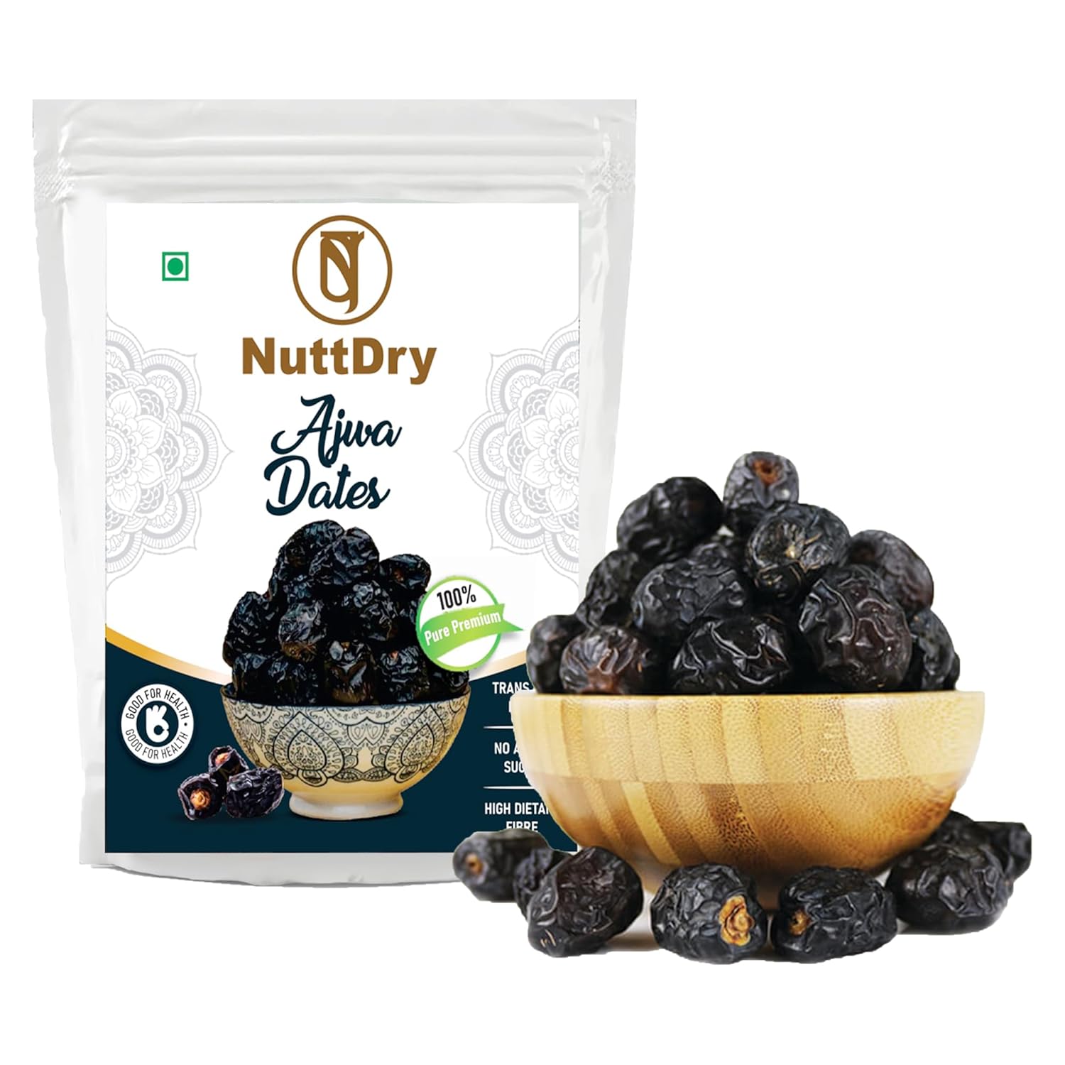 NuttDry Premium Fresh Ajwa Dates Original 200g Pack of 1 | Iron & Fibre Rich Naturally Sweet Without Added Sugar | Dry Fru