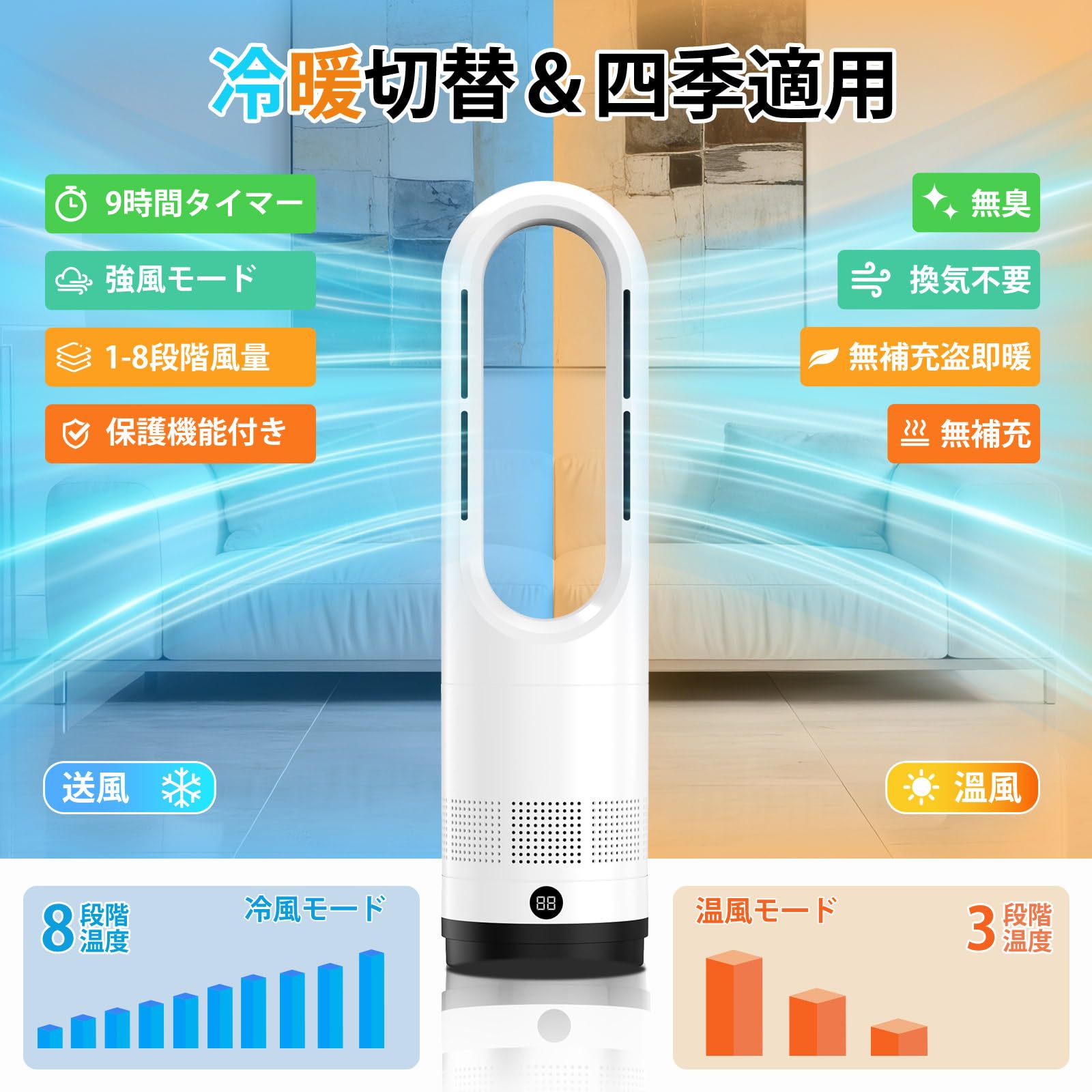 Amazon | タワーファン 扇風機 スリム扇風機【冷暖両用＆羽根なし＆DC