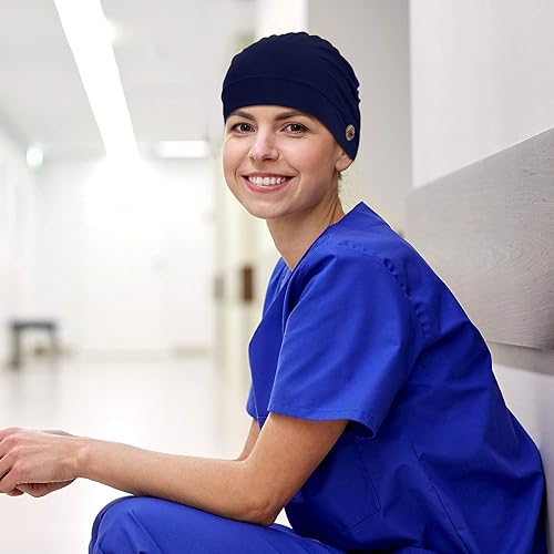 Vista 58 de Geyoga Gorras Bouffant con botones, unisex, elástica, turbante con botones para mujer, 3 piezas