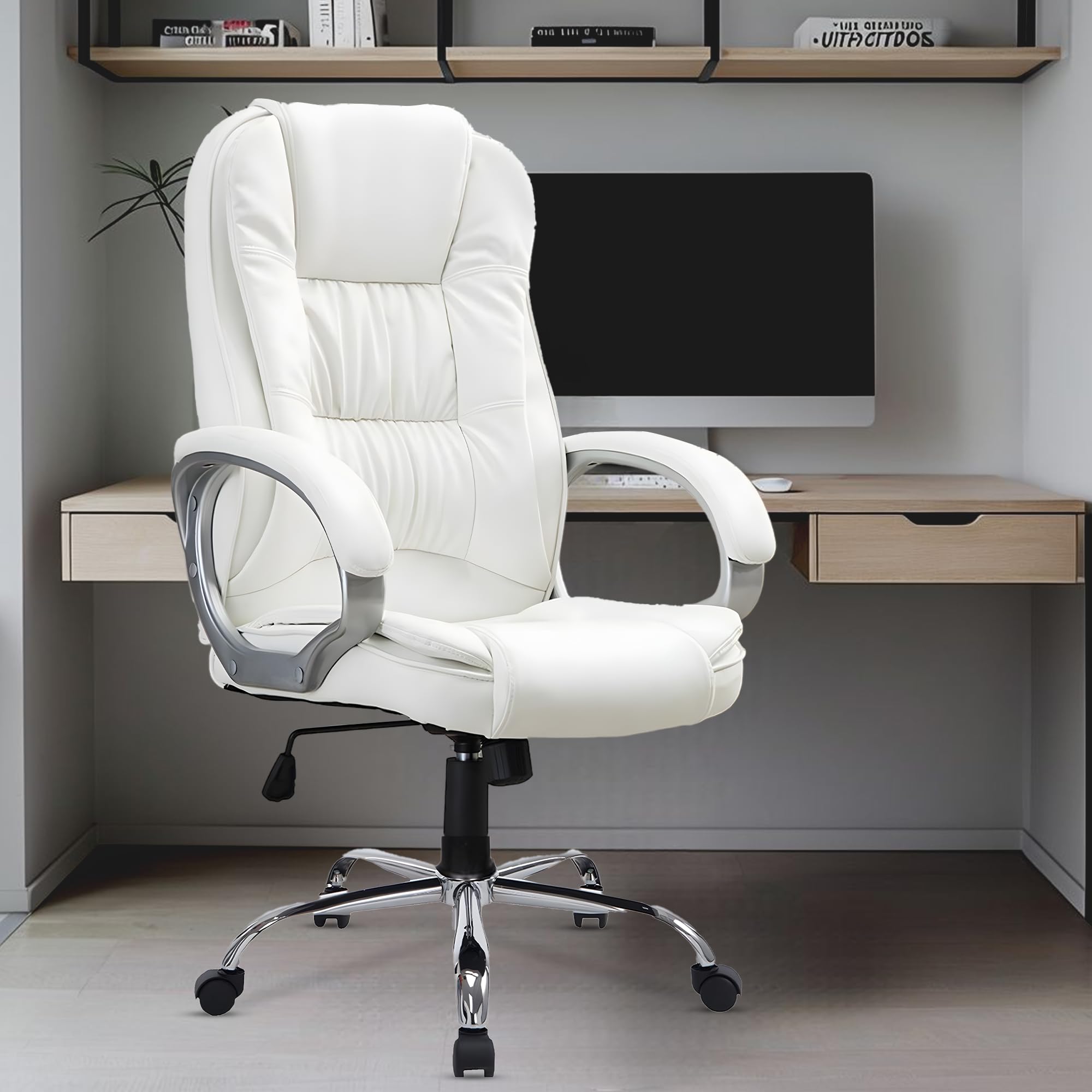 MRC M061 Ergonomic High Back Premium Leatherette Office Chair with Fixed Armrests, Heavy Duty Chrome Base,| Home Office Desk Chair, 3 Years Warranty,Pre-Assembled (White) (B098QKK2Q7) Amazon Price History, Amazon Price Tracker
