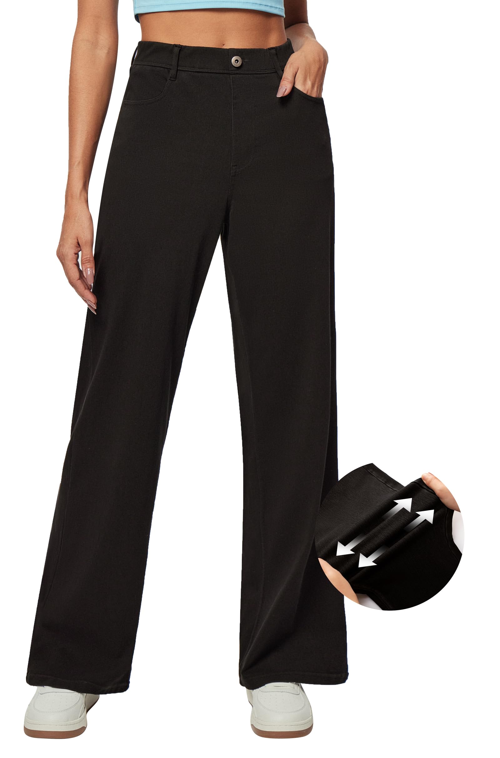 IUGA Wide Leg Jeans Woman Stretchy Pull On Baggy Jeans High Waisted Trendy Womens Jeans Straight Casual Denim Pants