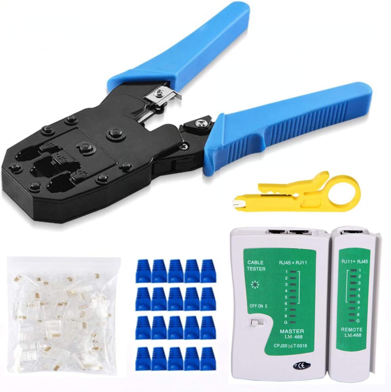 Gaobige Rj45 Crimp Tool Kit Cat5 Cat5e Crimping Tool With 100pcs Rj45 Cat5 Connectors 20pcs Rj45 Cat5 Cat6 Connector Covers Cable Tester Network Wire Stripper Amazon Com Gaobige Rj45 Crimp Tool Kit Cat5 Cat5e Crimping Tool With 100pcs Rj45 Cat5 Connectors 20pcs Rj45 Cat5 Cat6 Connector Covers Cable Tester Network Wire Stripper Amazon Com