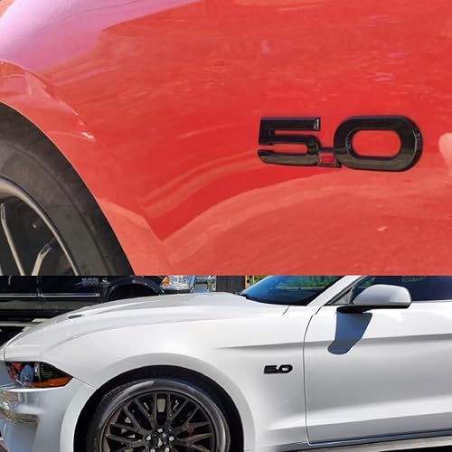 Miniatura 5 de 2 emblemas 5.0 de repuesto para guardabarros 3D para Ford Mustang (negro brillante)