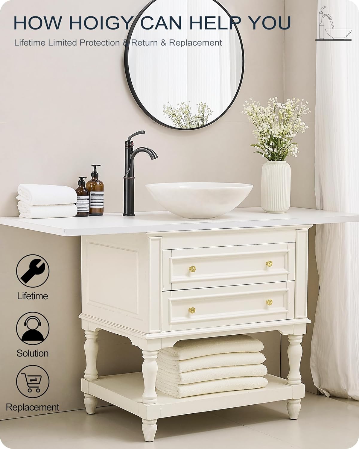 Brass Vessel Sink Faucet Oil Rubbed Bronze, 12.6 Inch Tall Bathroom Faucet 1 Hole, Single Handle with Pop Up Drain, cUPC Supply Line and Aerator for Farmhouse, Countertop Basin, 5 Mins Install - Image 8