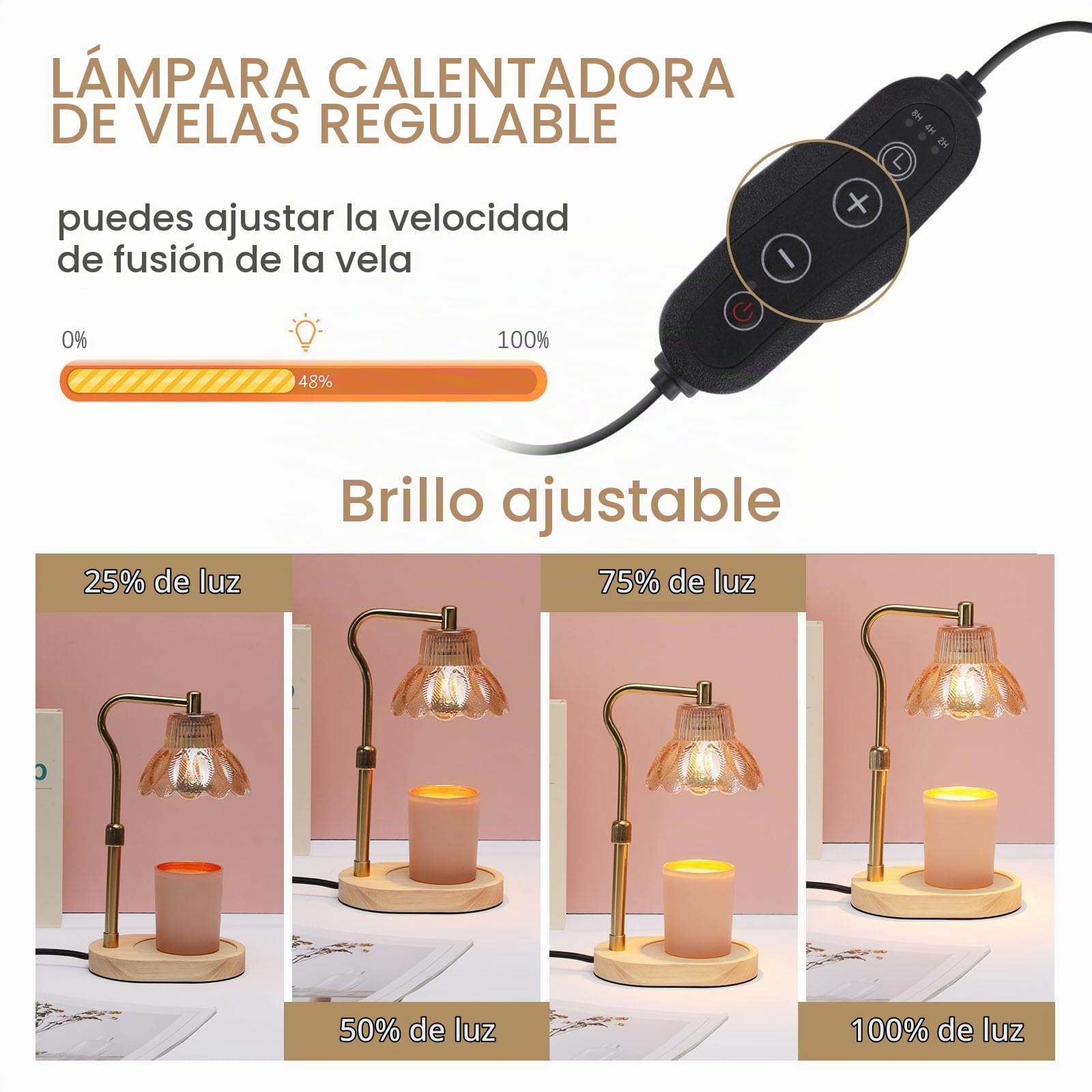 Vela Calentador Lámpara con Temporizador/Atenuador, Lámpara De Vela De Flores Calentador con 2 Bombillas, Regalo De Cumpleaños para Las Mujeres, Calentador De Fusión De Vela Ajustable En Altur