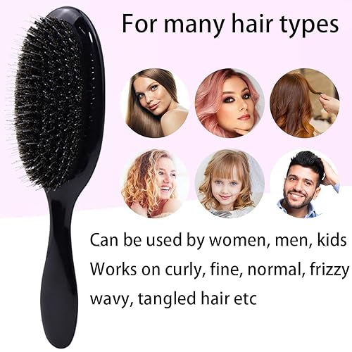 Vista 9 de Cepillo desenredante de cerdas de jabalí para cabello natural rizado, fino, lacio, antiencrespamiento, cepillo desenredante, cepillo de cerdas