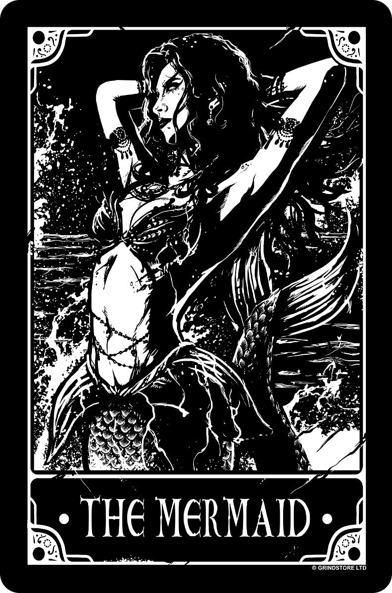 Deadly Tarot Nc The Mermaid Tin Sign Black 10X15cm Small