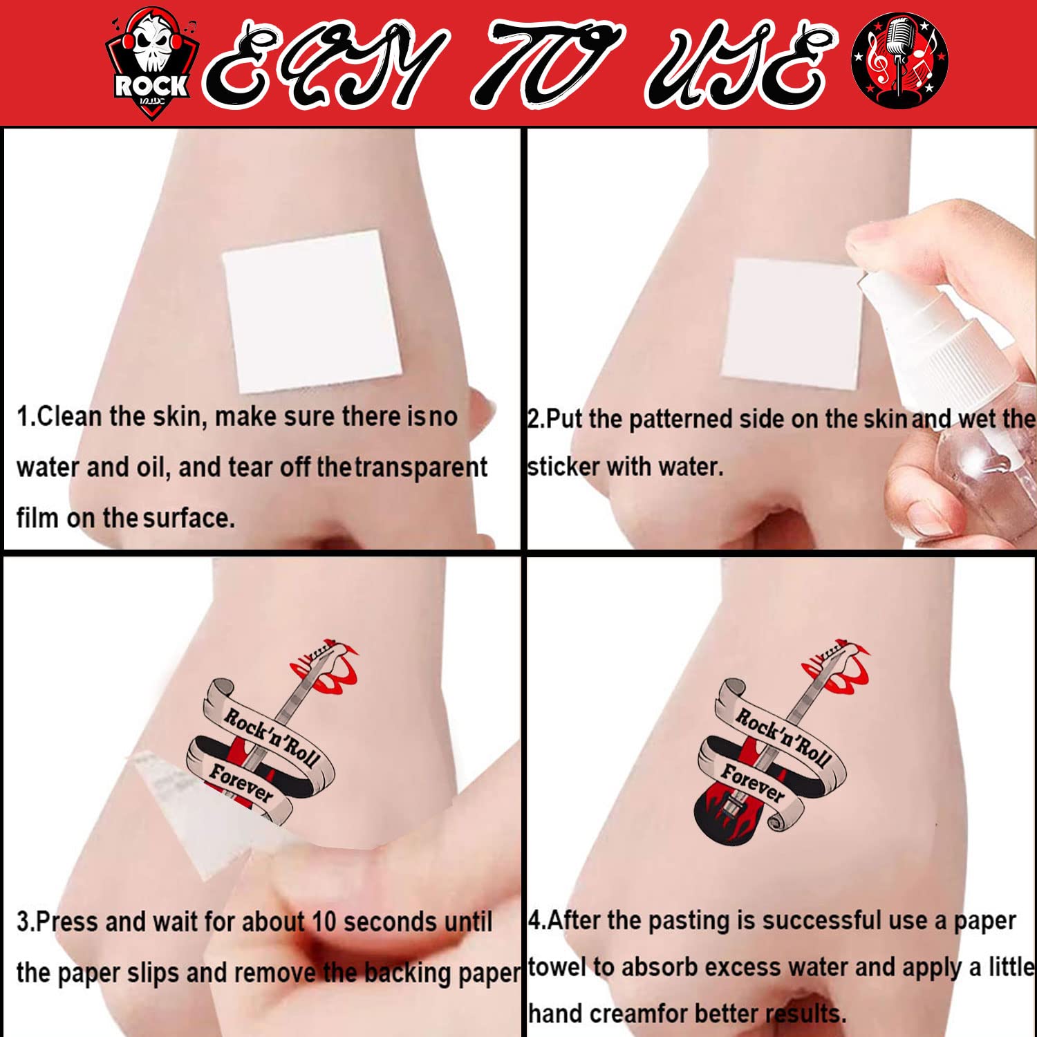 Tatsy Temporäre Rock'n'Roll Tattoos – 14-teiliges Set Für Partys & Verkleidungen
