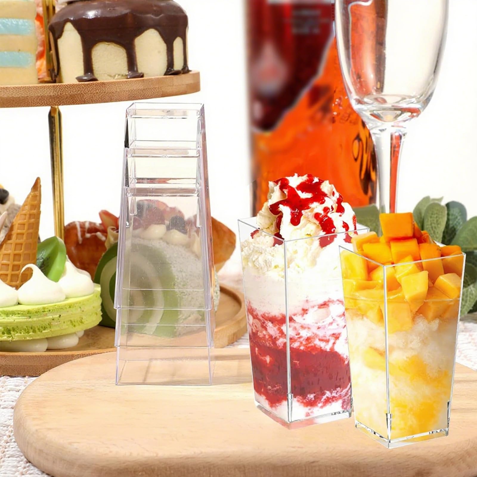 Mini-Dessertbecher, groß, transparent, quadratisch, Kunststoff, Käsekuchen, Shooter für Vorspeisen, Desserts, Mousse, Schokolade, 560 Stück