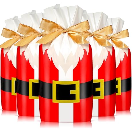 50 Pcs Christmas Drawstring Gift Bags Party Favors Goodies Bags with Santa...