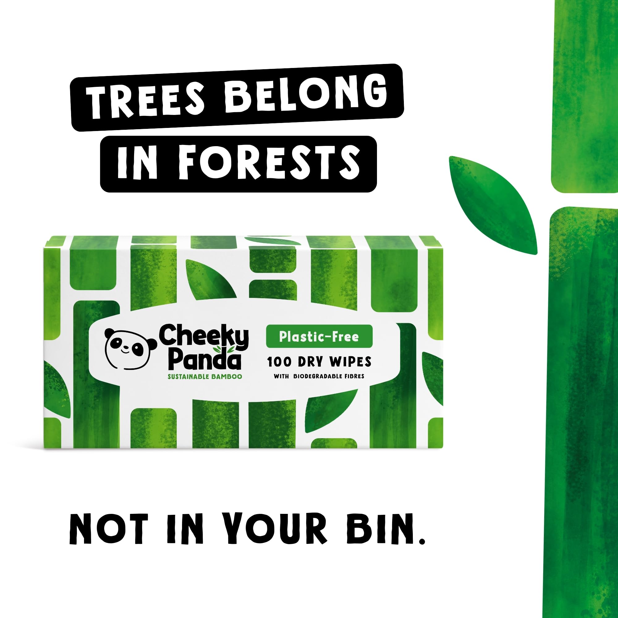 The Cheeky Panda Dry Wipes | Pack of 100 Bamboo Dry Wipes For Adults Personal Care & Babies | Super Soft and Strong