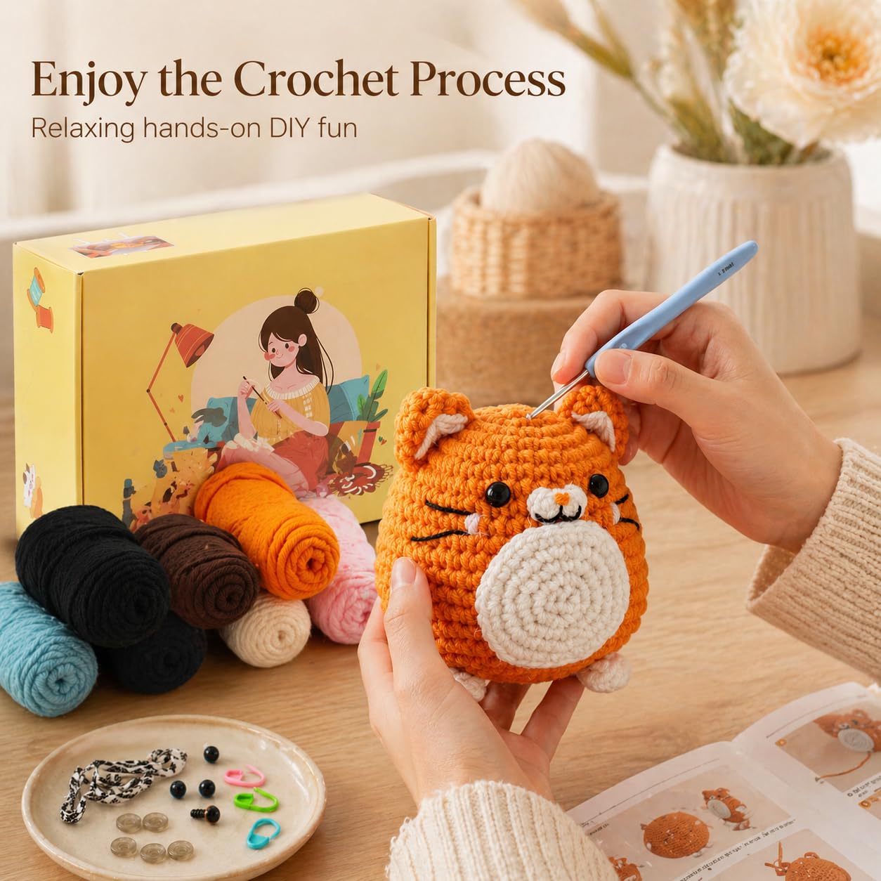 KINDLUME Kit Uncinetto, Kit Uncinetto Principianti, Uncinetto Set, Kit per Uncinetto, con Tutti i Materiali, per Relax Creativo, Idee Regalo Personalizzate, Attività Manuali Con Bambini