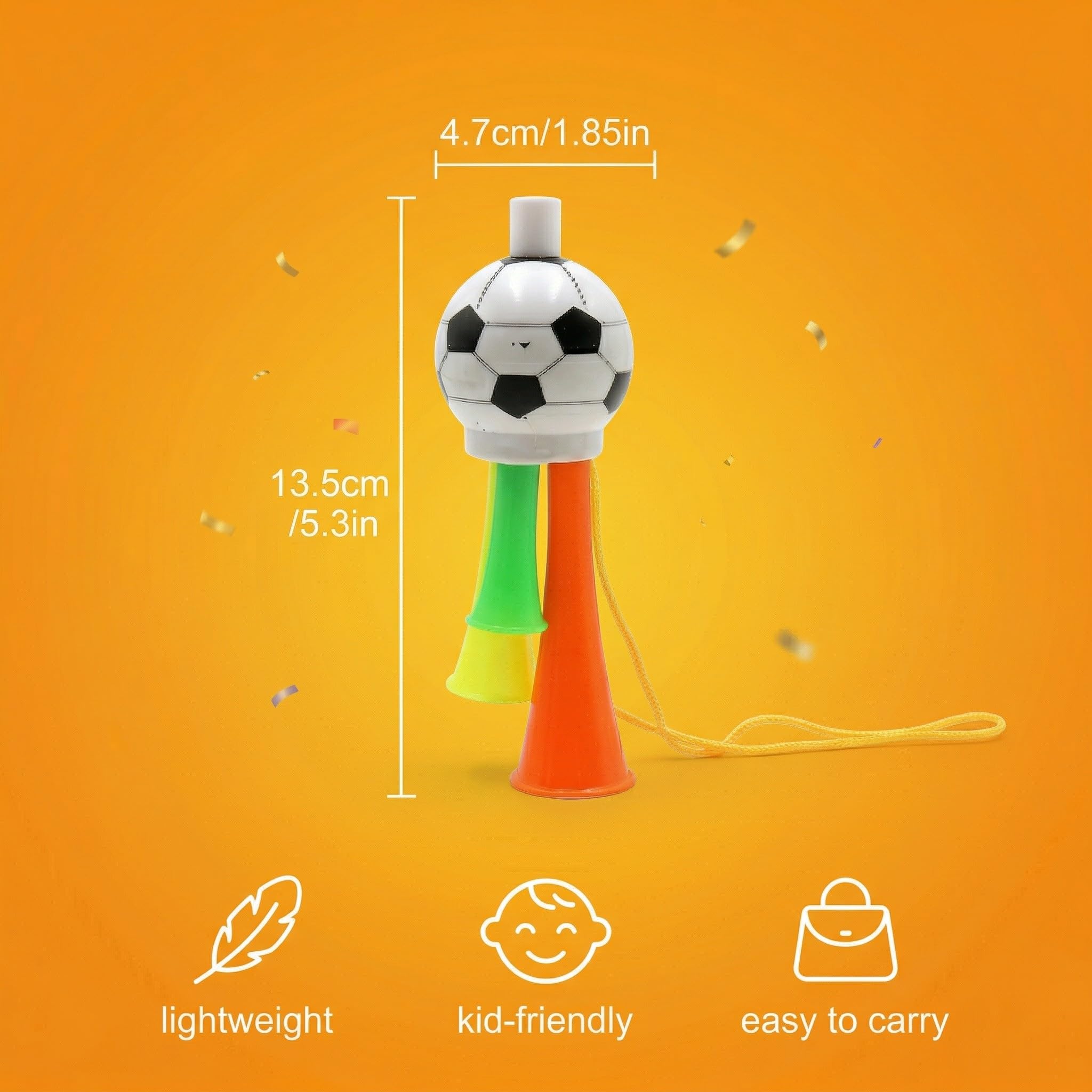 Set di 6 trombe da stadio a forma di pallone da calcio, trombe da tifoso in plastica sicura – per bambini e adulti, ideali per competizioni internazionali, partite e feste