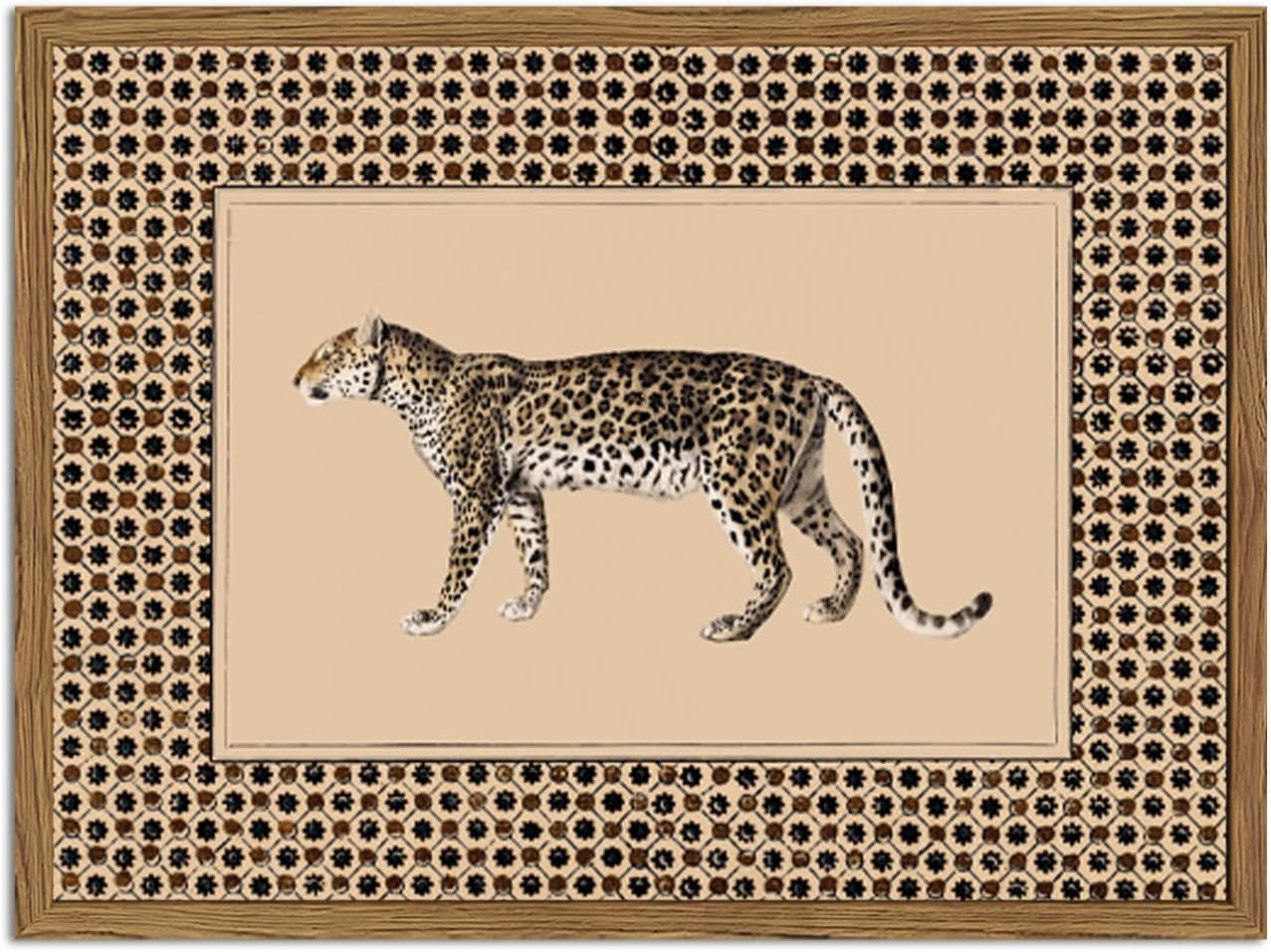 Vintage Leopard Wall Art Cheetah Safari Wall Decor Paintings, Wildlife Animal Poster Canvas Prints Aesthetic for Living Room Bedroom 12x16 inch Wood Framed