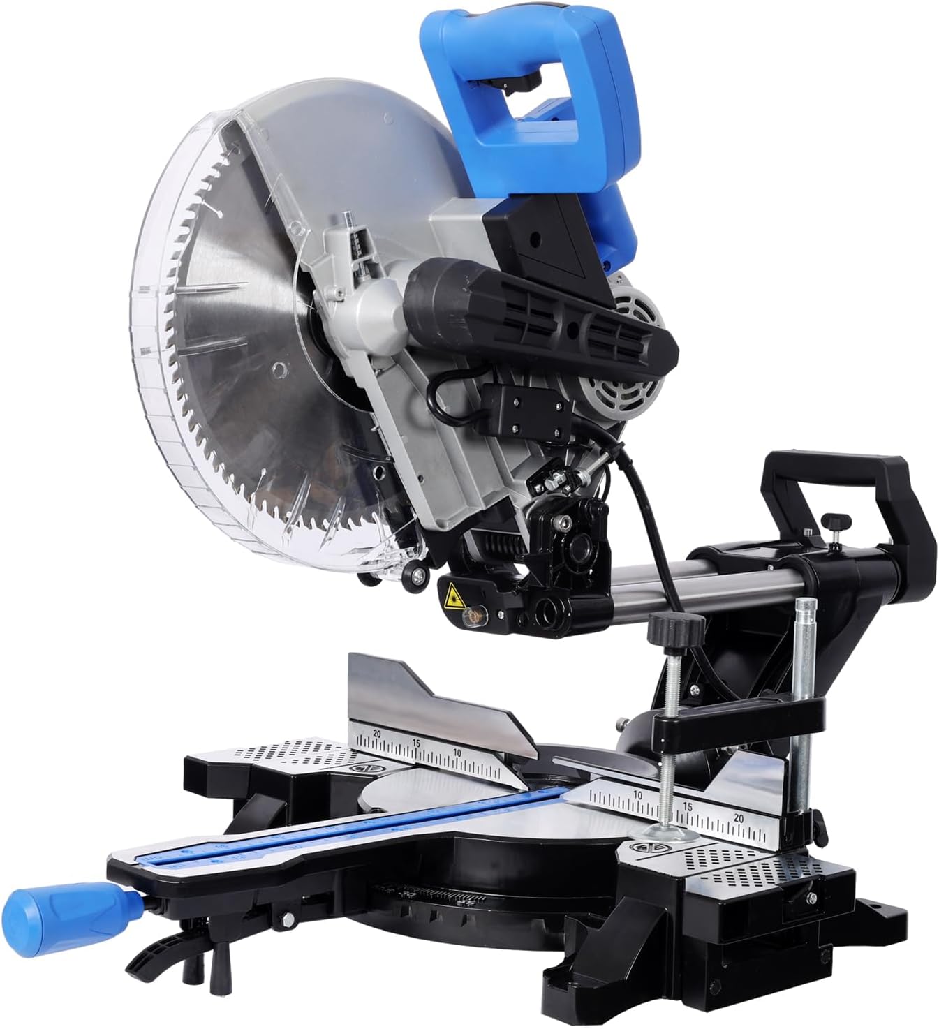 12 Inch Dual Bevel Sliding Compound Miter Saw with Laser Guide, 15 Amp 3800RPM Miter Saw with Extension Table, 80T Blade, 0-45° Bevel Cut, ETL Listed for Plastic Wood Laminates (Black+Blue)