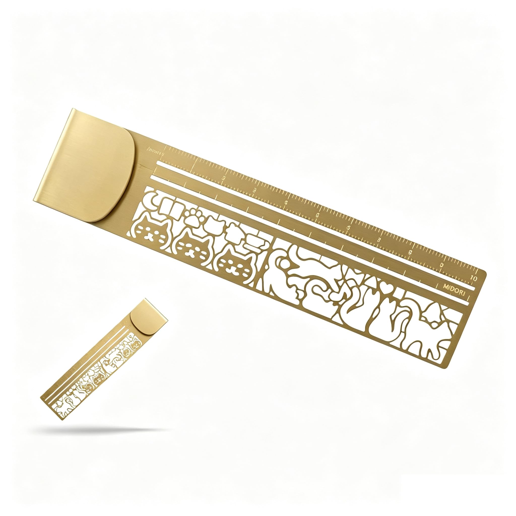 Metal Bookmark Ruler, 2-in-1 Mini Creative Cute Cat Stencil Brass Ruler (Cat)