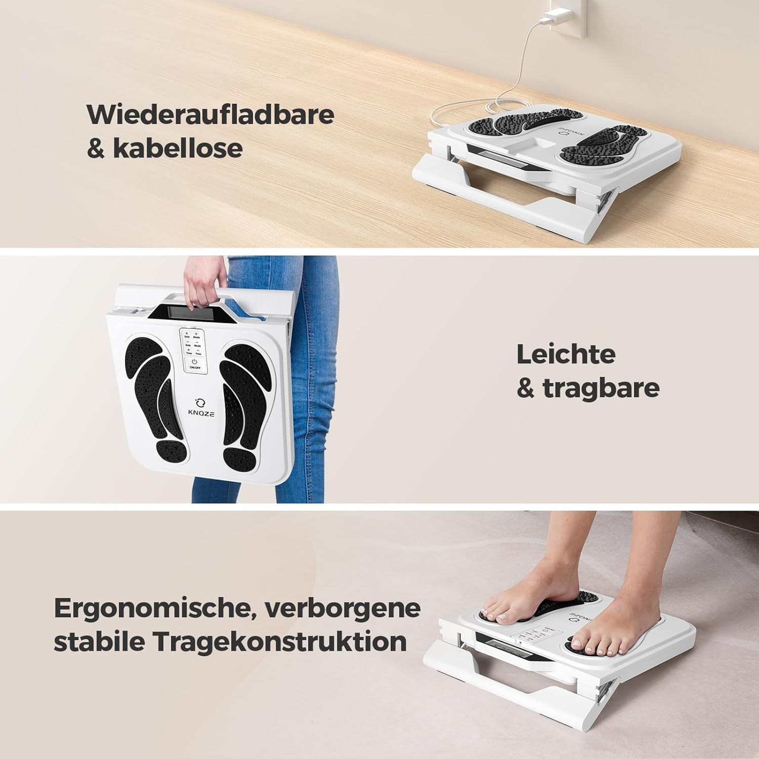 Appareil de massage électrique pour les pieds Stimulateur de circulation avec EMS et TENS, avec 10 modes, 50 niveaux d'intensité et 4 électrodes pour soulager la douleur et favoriser la circulation