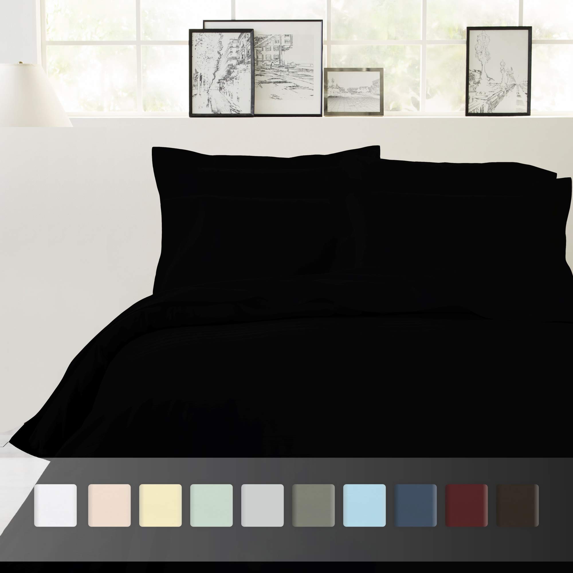 Best Hotel Luxury Bedding 3-Piece Full/Queen Black Duvet Cover Set, 400 TC 100% Long-Staple Combed Cotton Soft, Silky & Breathable Duvet Cover Set, Perfect Cover for your Down Comforter