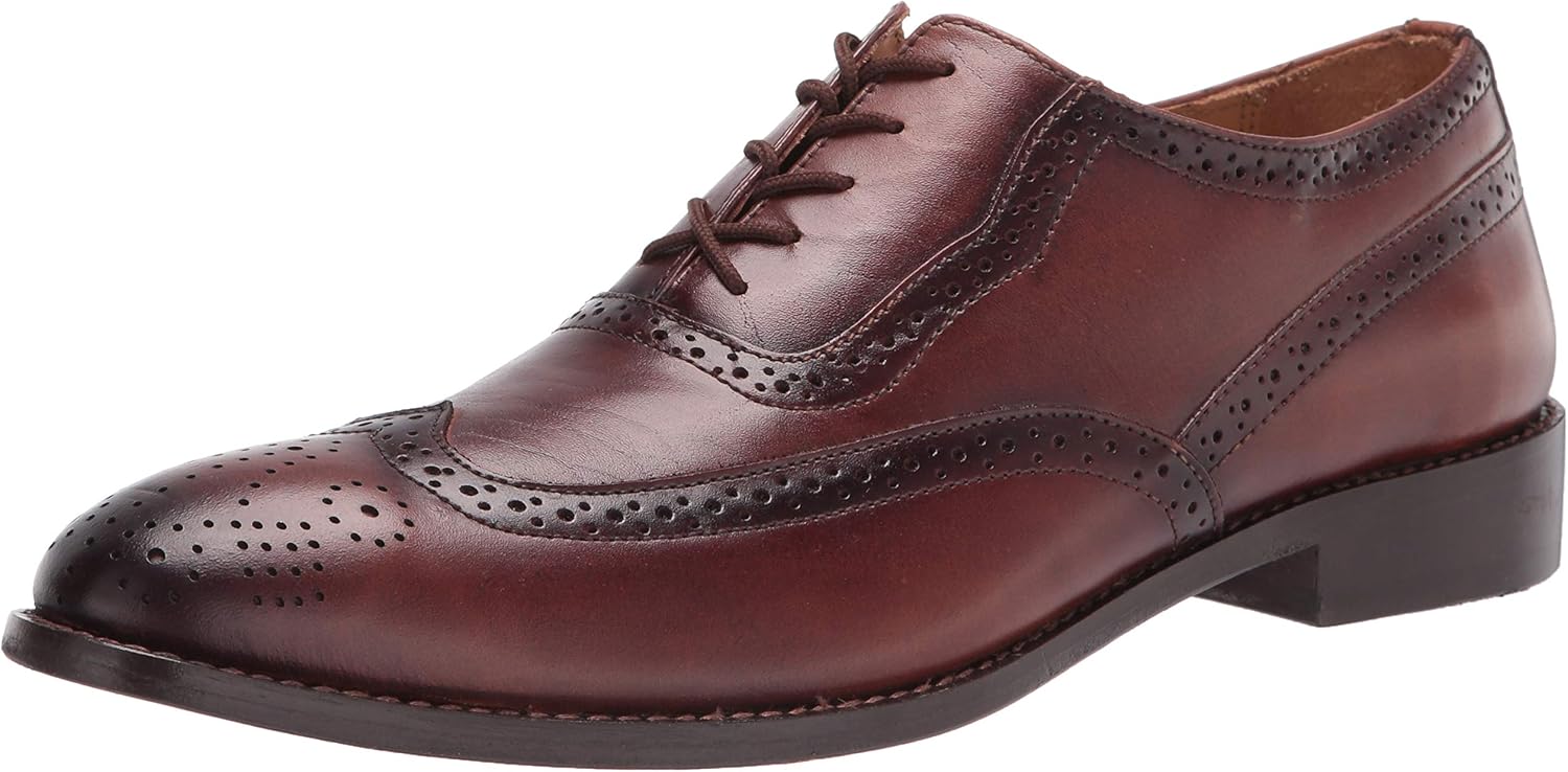 LIBERTYZENO Mens Genuine Leather Adults Wingtip Lace Up Oxford Dress Shoes for Prom Graduation 7 Brown