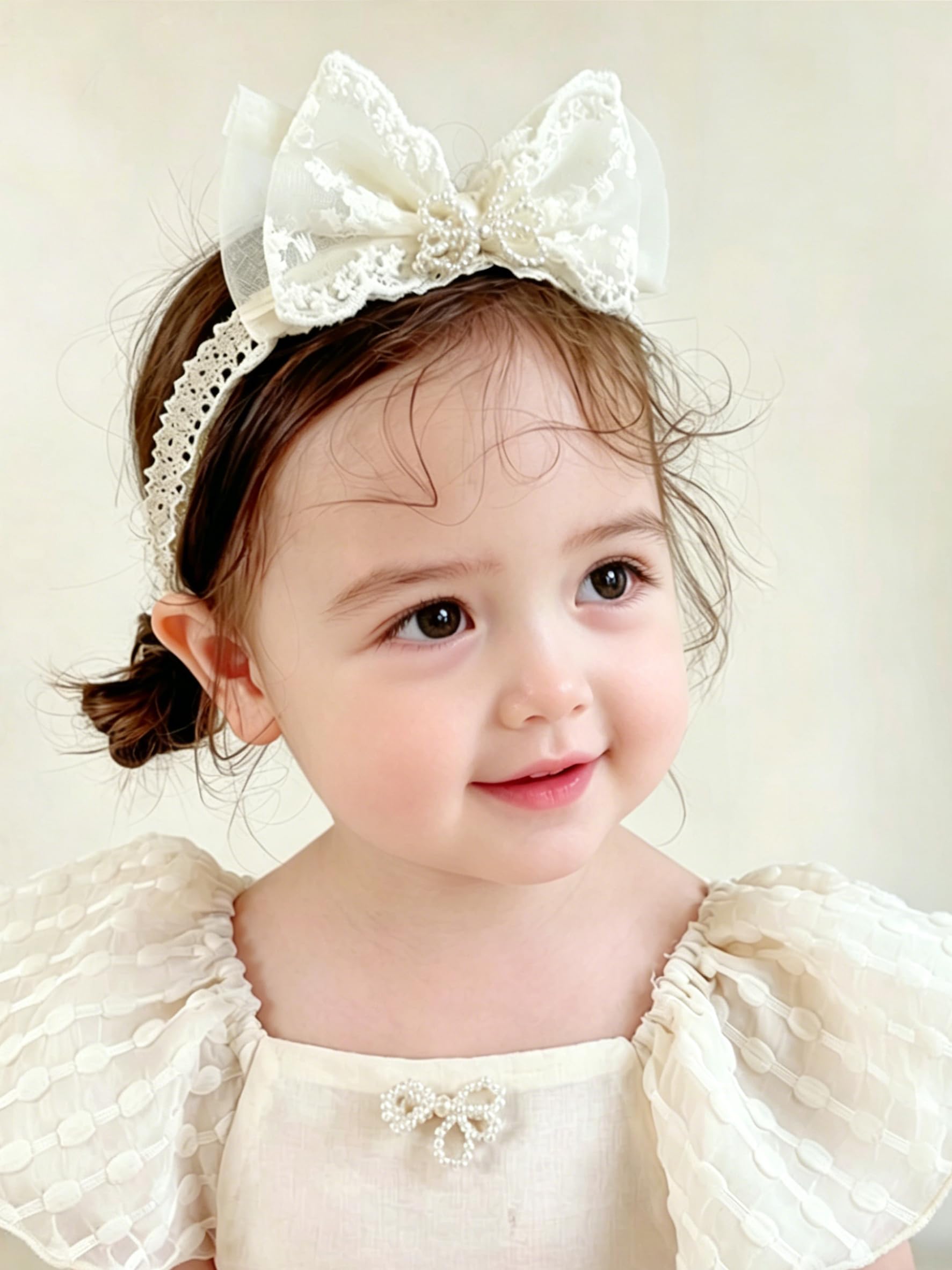 ICKEYOU Baby Girl Bow Lace Headband Cute Soft Hair Band White Butterfly Knot Headbands for Newborns Toddlers Children Christening Birthday Party Hair Accessories (Bow)