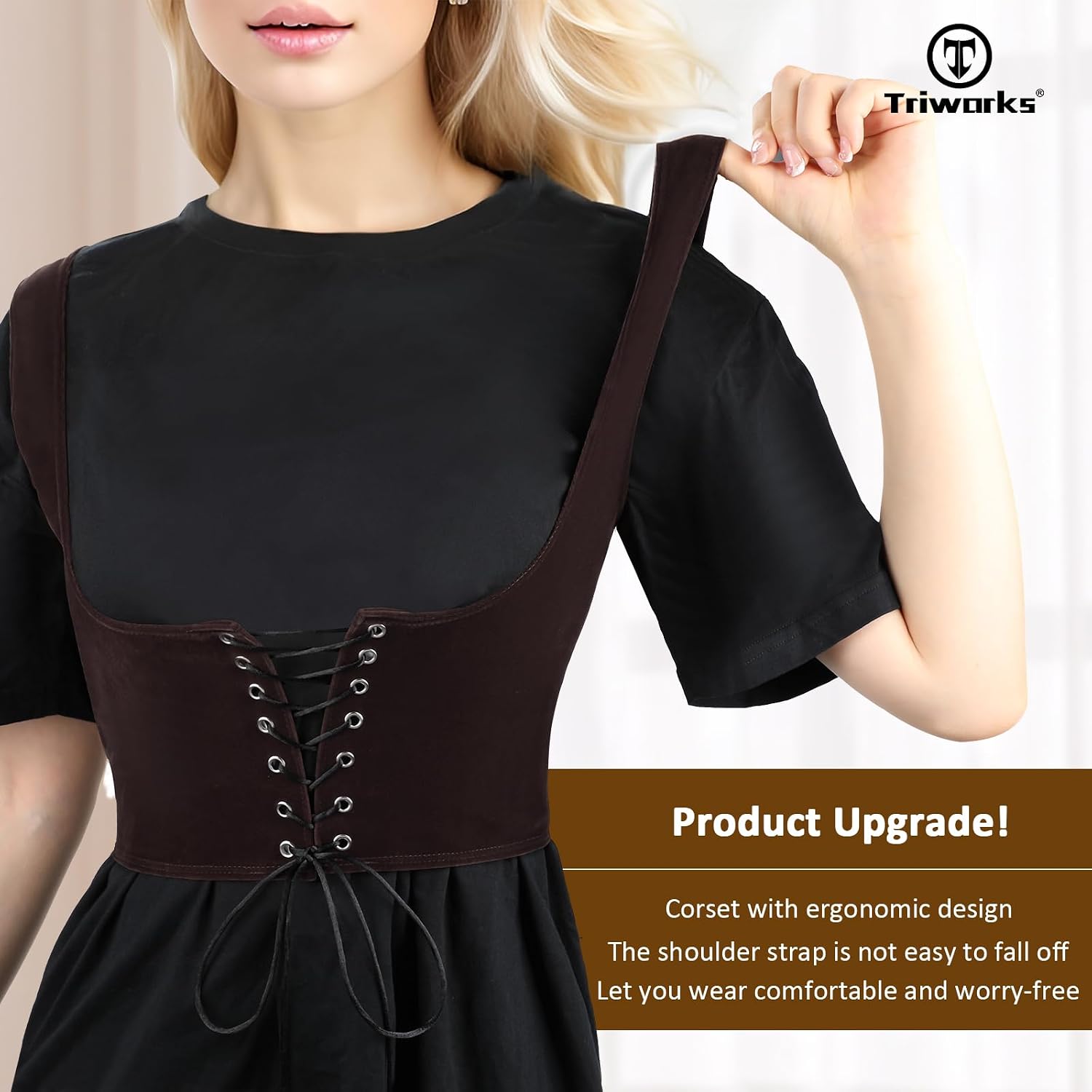 TRIWORKS Women Lace Up Corset Steampunk Underbust Corset