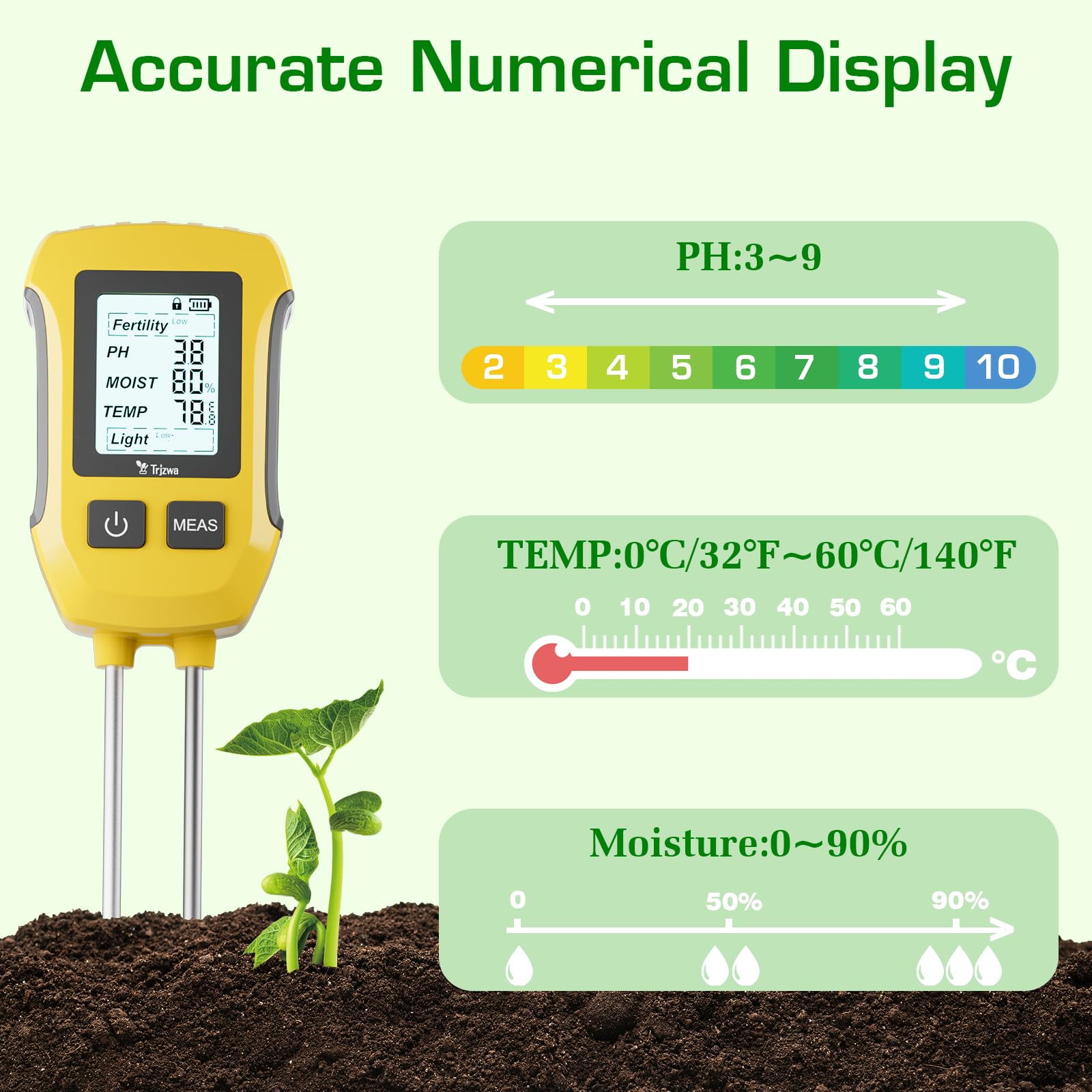 Testeur d'humidité pour Plantes 5 en 1,Humidimètre pour Fertilité/PH/Humidité du Sol/Température/Intensité de la Lumière du Soleil, Hygrometre pour Plantes avec Écran LCD Rétro-Éclairé