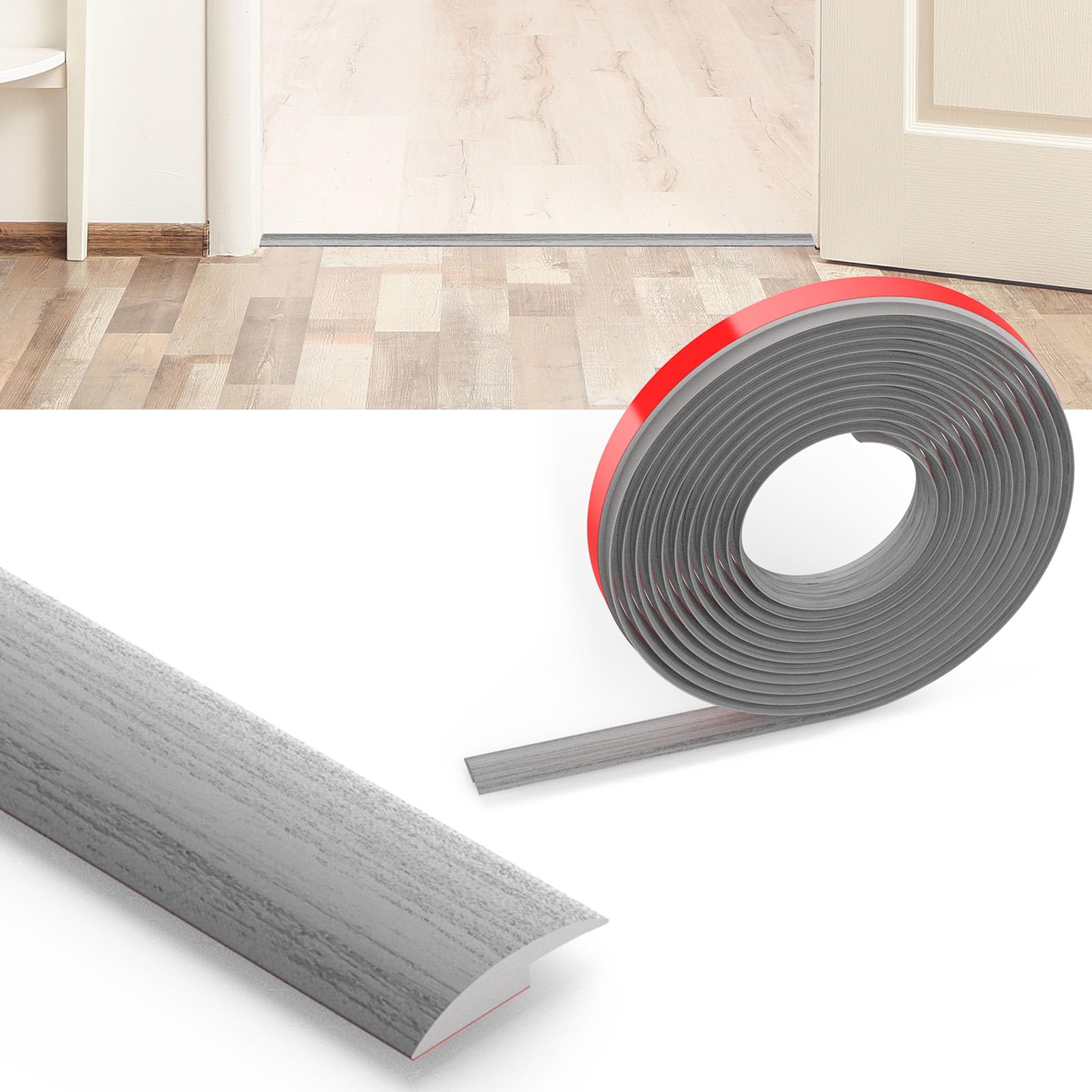 Flintronic Profil przejściowy samoprzylepny, 2 m x 3 cm PVC listwa podłogowa, listwa przejściowa podłogowa, bez wiercenia, listwa maskująca do płytek, drewna, laminatu, wyrównanie wysokości 3 cm