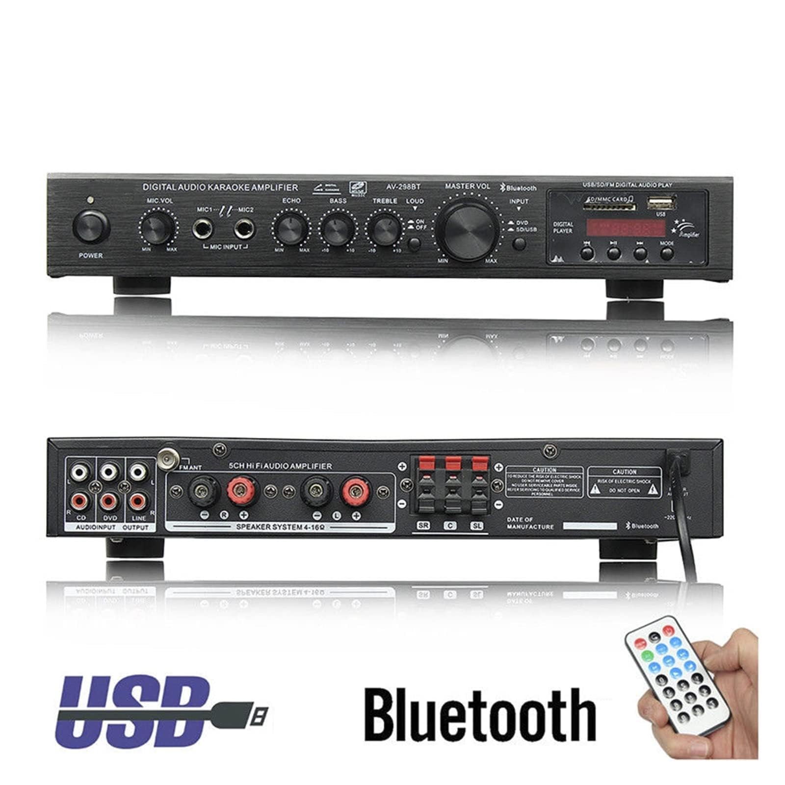 5 1 amplificateur de Son Surround amplificateur Bluetooth pour système HiFi Conduit USB AV Puissance 298Bt Haute résolution Lecteur subwoofer pou Gold