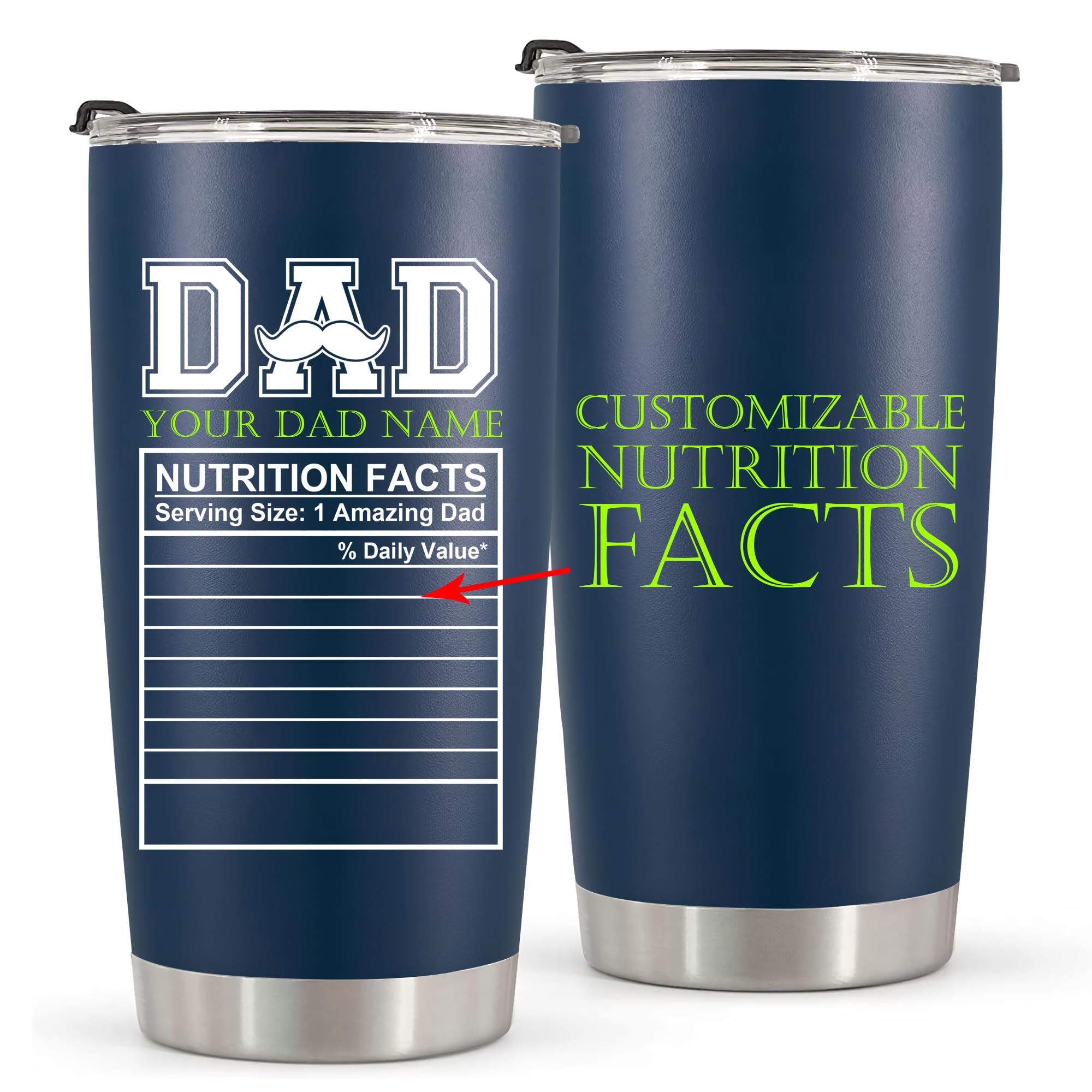 Fastpeace Personalized Gifts for Dad from Daughter, Son, for Fathers Day, Birthday, Custom Stainless Steel Tumbler 20oz Gifts for Daddy & Father, Customizable Nutrition Facts Gifts