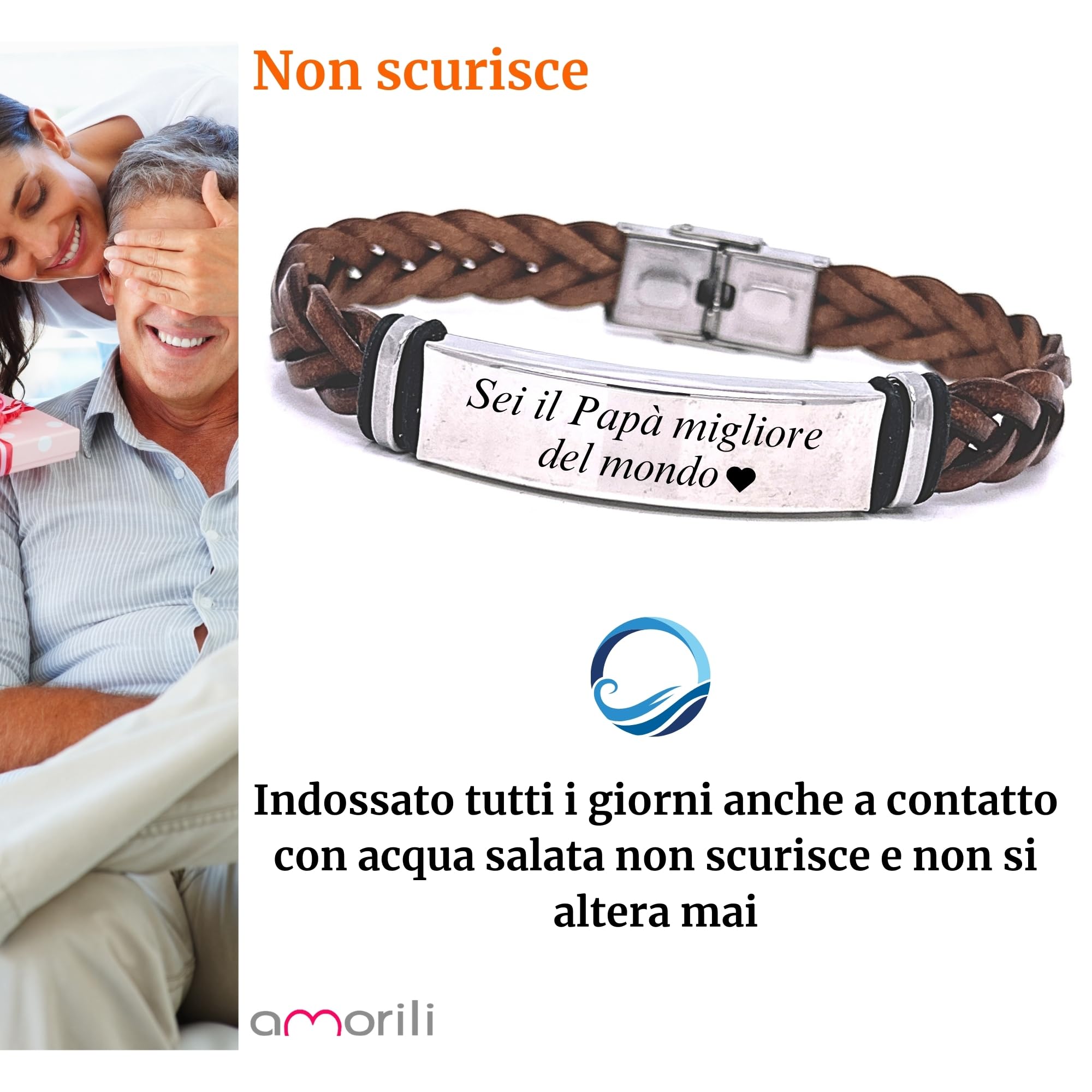 Bracciale Uomo in Pelle Intrecciata con Piastra in Acciaio Inox Personalizzabile | Incisione Nome Data Frase | Idea Regalo Elegante per Fidanzato Marito Papà bcc2705