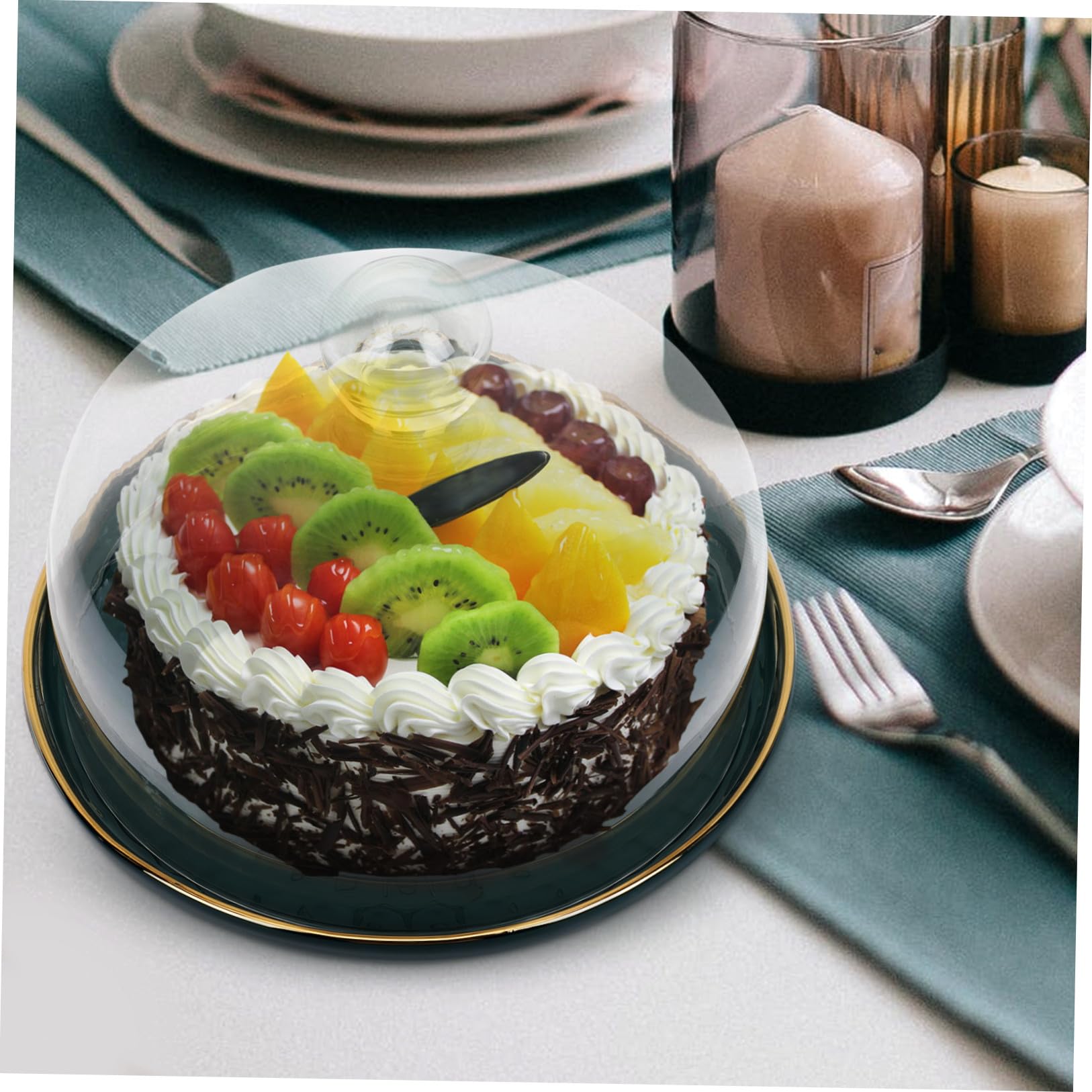 KICHOUSE Juego de Bandeja de Postres y Plato para Almacenar Frutas con Tapa de Vidrio, Bandeja de Cerámica Segura y Elegante para Fiestas Familiares y Bodas