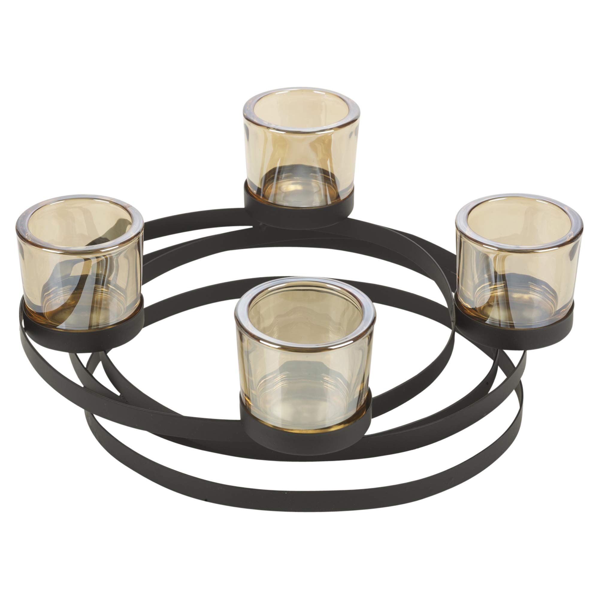 URBNLIVING 4 Pcs Pillar Candle Round Tealight Metal Black Holder Home Centerpiece Décor