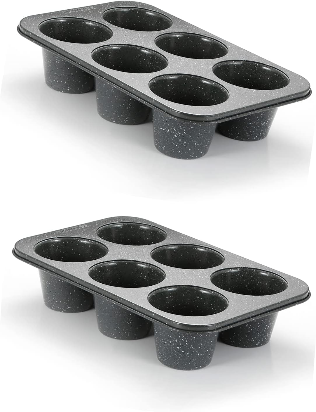 Monfish 2PCS Deep Jumbo Muffin Pan 6 Cup Carbon Steel Black Stone non Stick Coating Muffin Tin 3.5diax3 cup