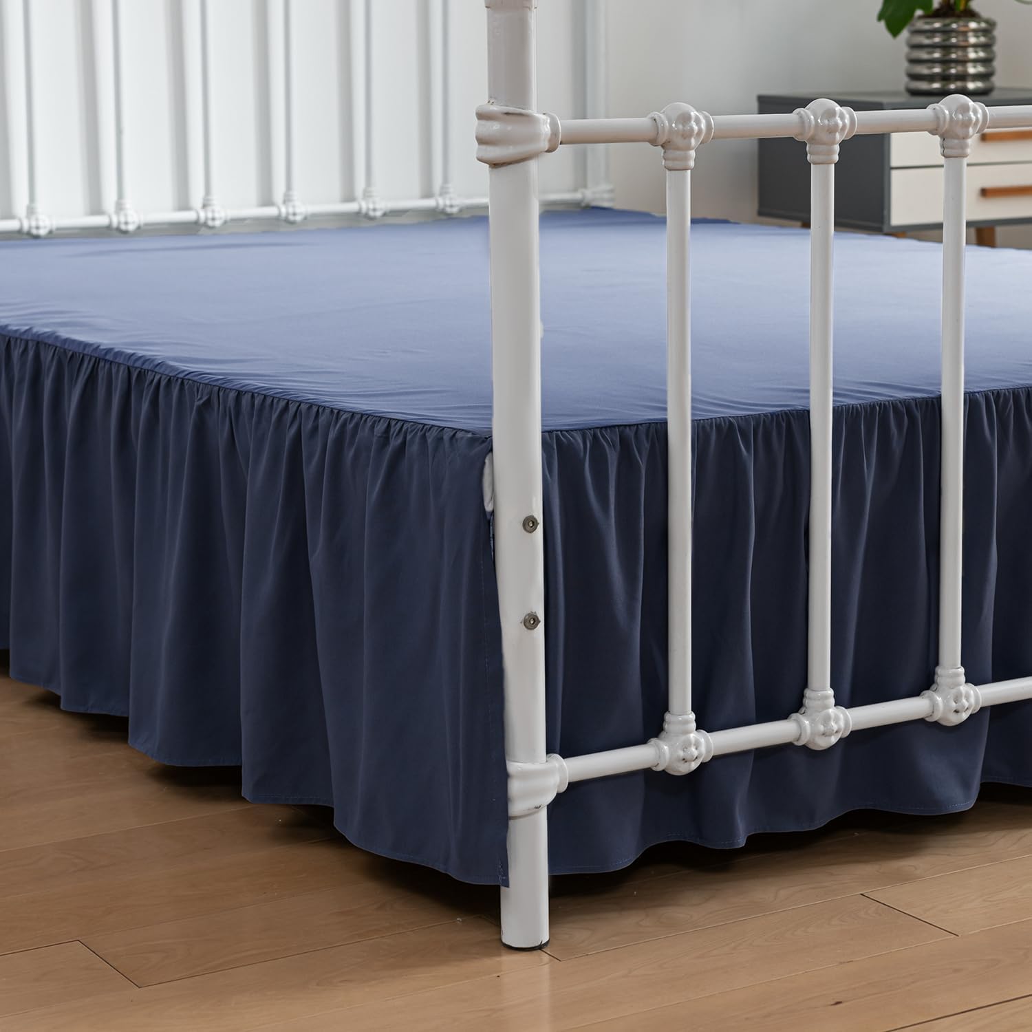 Bed Skirt Queen Size Ruffled Bed Skirt with Split Corners, 18 Inch Drop Dust Ruffle Bed Skirt with Platform, Blue (Queen - 18" Drop)