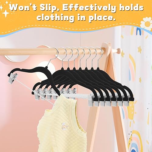 Miniatura 5 de ZOUTOG - Paquete de 30 perchas de fieltro con clips, perchas de 12 pulgadas para niños y niñas, ganchos para bebé, organizador de armario