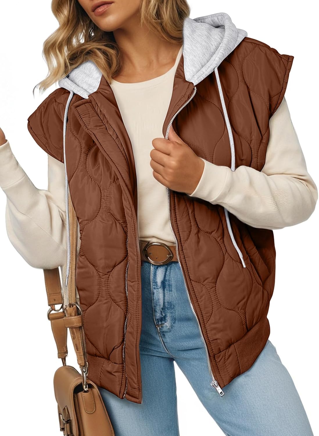 EVALESS Puffer Vest Women Cropped Hooded Zip Up Quilted Sleeveless Jackets 2025 Fall Lightweight Coat with Pockets