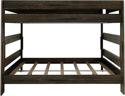 Miniatura 5 de PlankBeam Litera de madera rústica marco de cama individual sobre matrimonial litera de alta resistencia para adultos no necesita somier marrón