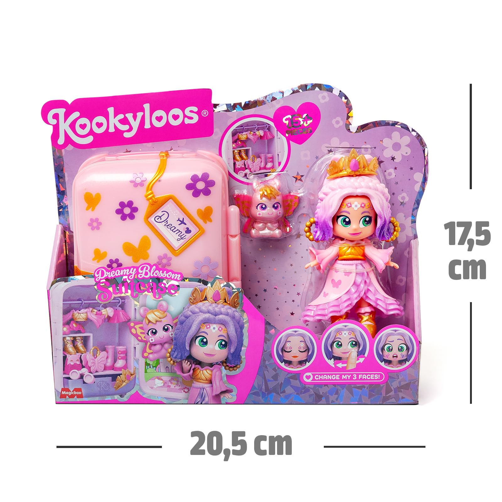 KOOKYLOOS SUITCASE DREAMY BLOSSOM – zestaw modna laleczka z walizką i akcesoriami,zawartość:1 laleczka, 2 stroje, zwierzątko, akcesoria, wieszaki oraz walizka, w której zmieścisz cały zestaw.