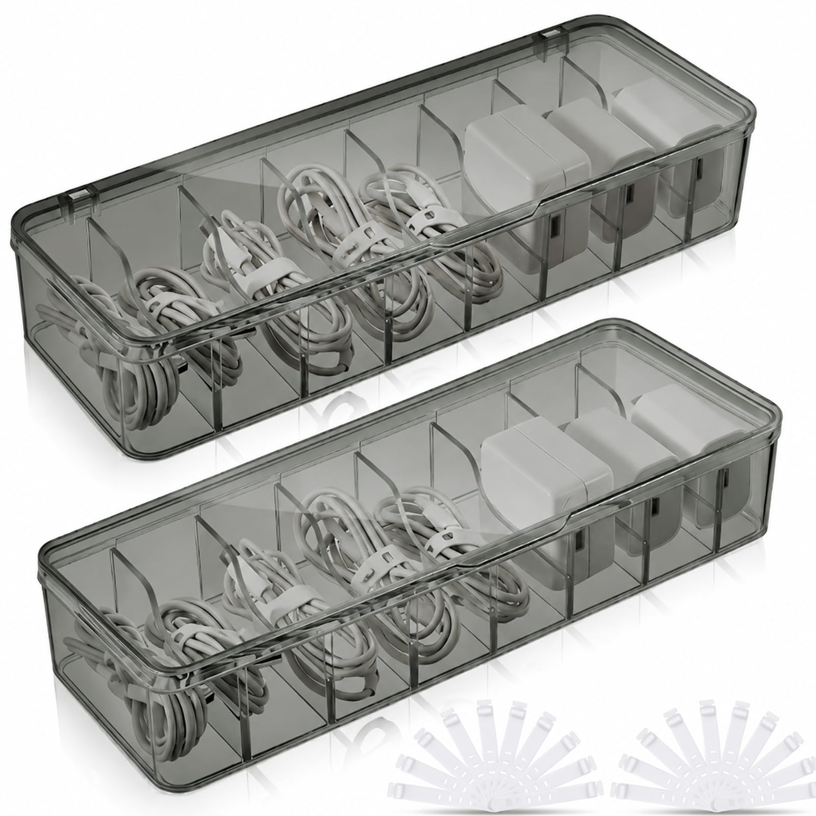 Tatuo Cord Organizer for Drawer Desktop, Gray, 2 Pack