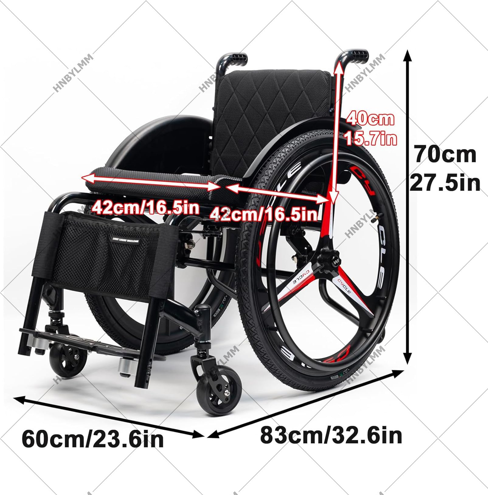 Sedia a rotelle per Adulti, Sedia a rotelle Leggera in Alluminio, capacità di carico 100 kg, poggiapiedi e Altezza del Sedile Regolabili, con Doppia frenata e Ruote antiribaltamento M