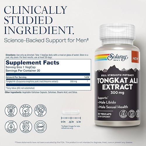 Miniatura 2 de SOLARAY Extracto de Tongkat Ali de 300 mg, suplementos sexuales para hombres, Tongkat Ali para hombres apoya la mejora masculina y la libido,
