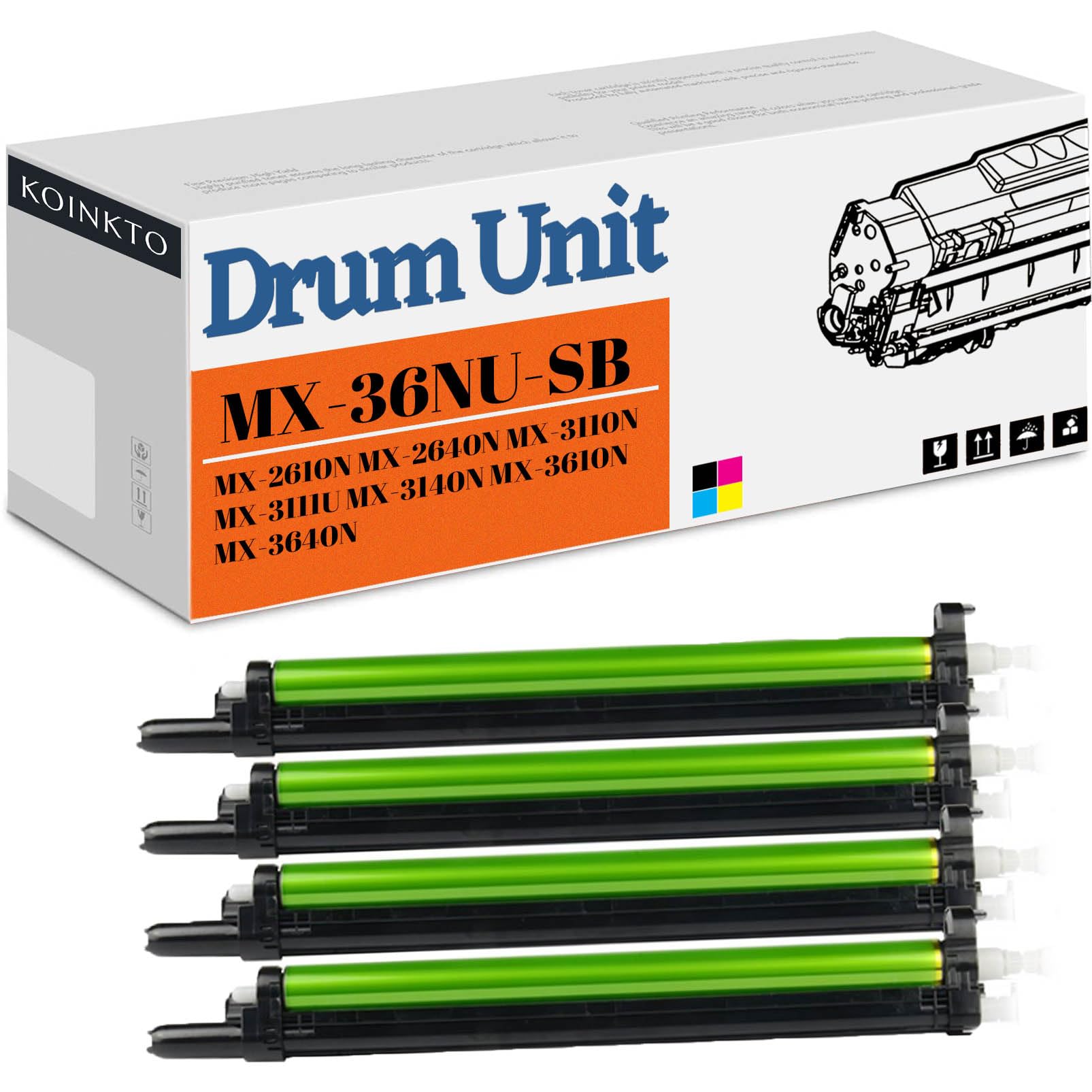 Compatible con unidad de tambor Sharp MX-36NU-SB para impresora MX-2610N 2640N 3110N 3111U 3140N 3610N 3640N (negro, cian, amarillo, magenta)