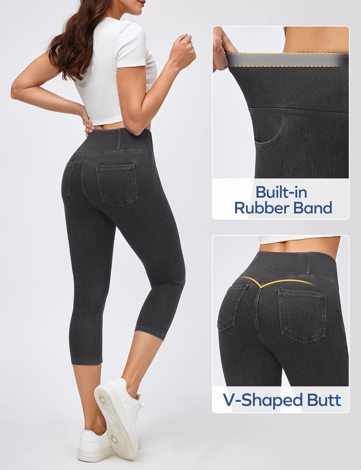 Ewedoos Jeggings for Women Pull On Capri Leggings with Pockets for Women Stretchy Capri Jeans Denim Capris Pants Casual - Image 4