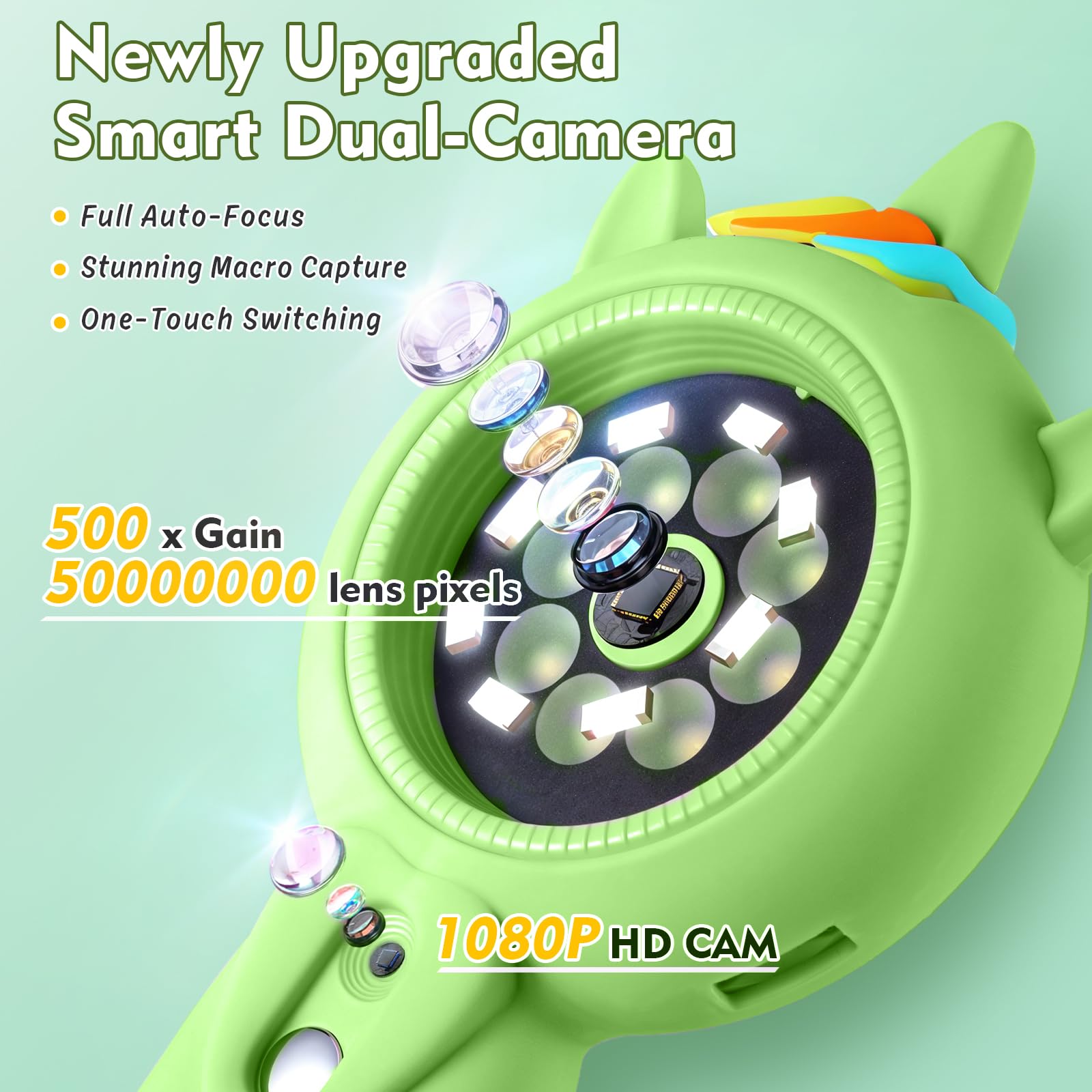 Microscopio para niños: aumento de 500x, zoom de 16X, microscopio de mano para niños con cámara HD, herramienta portátil de aprendizaje científico, regalos de cumpleaños de Navidad para niños y niñas
