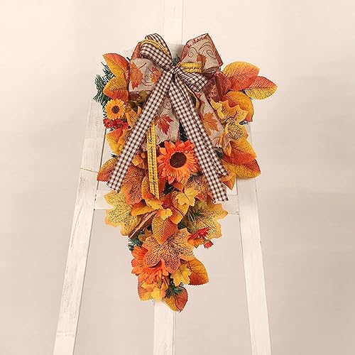 Miniatura 5 de Corona de hojas de arce, lágrima de otoño, coronas de flores artificiales, lágrima de puerta delantera, para decoración de festivales de otoño de